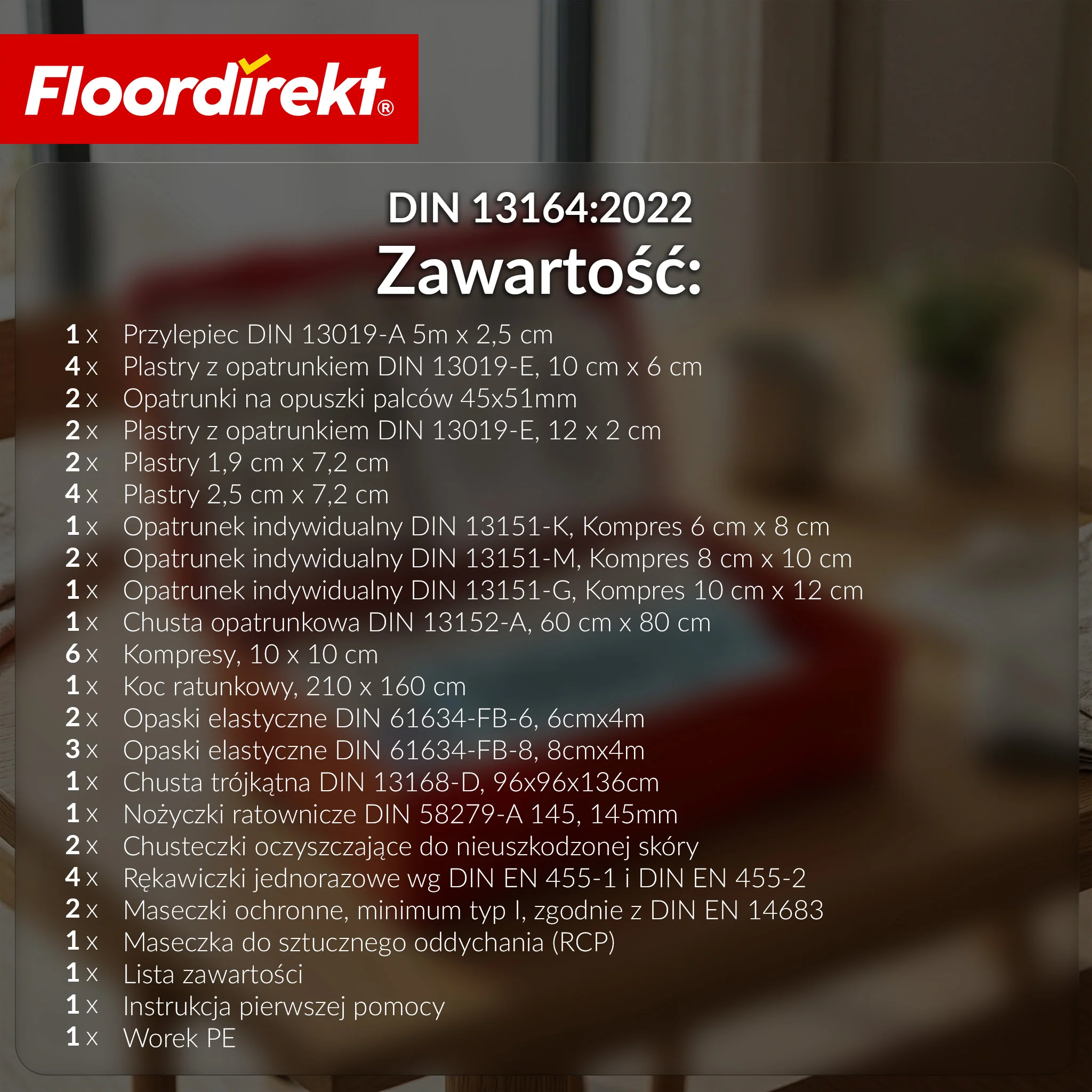 Apteczka samochodowa DIN 13164:2022 | Zestaw pierwszej pomocy do samochodu osobowego | Apteczka do auta zgodna z obowiązkowym wyposażeniem pojazdu - Image 10