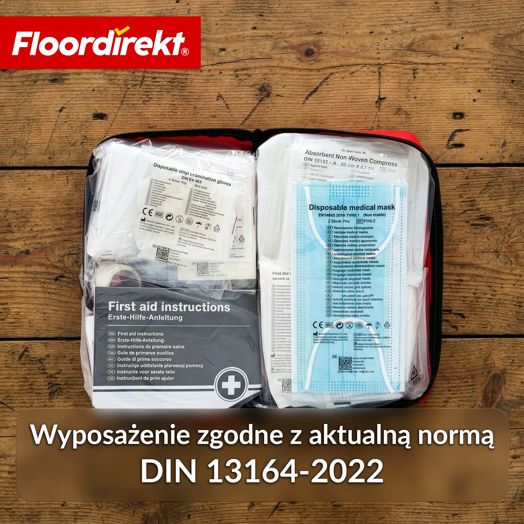 Apteczka samochodowa DIN 13164:2022 | Zestaw pierwszej pomocy do samochodu osobowego | Apteczka do auta zgodna z obowiązkowym wyposażeniem pojazdu - Image 4