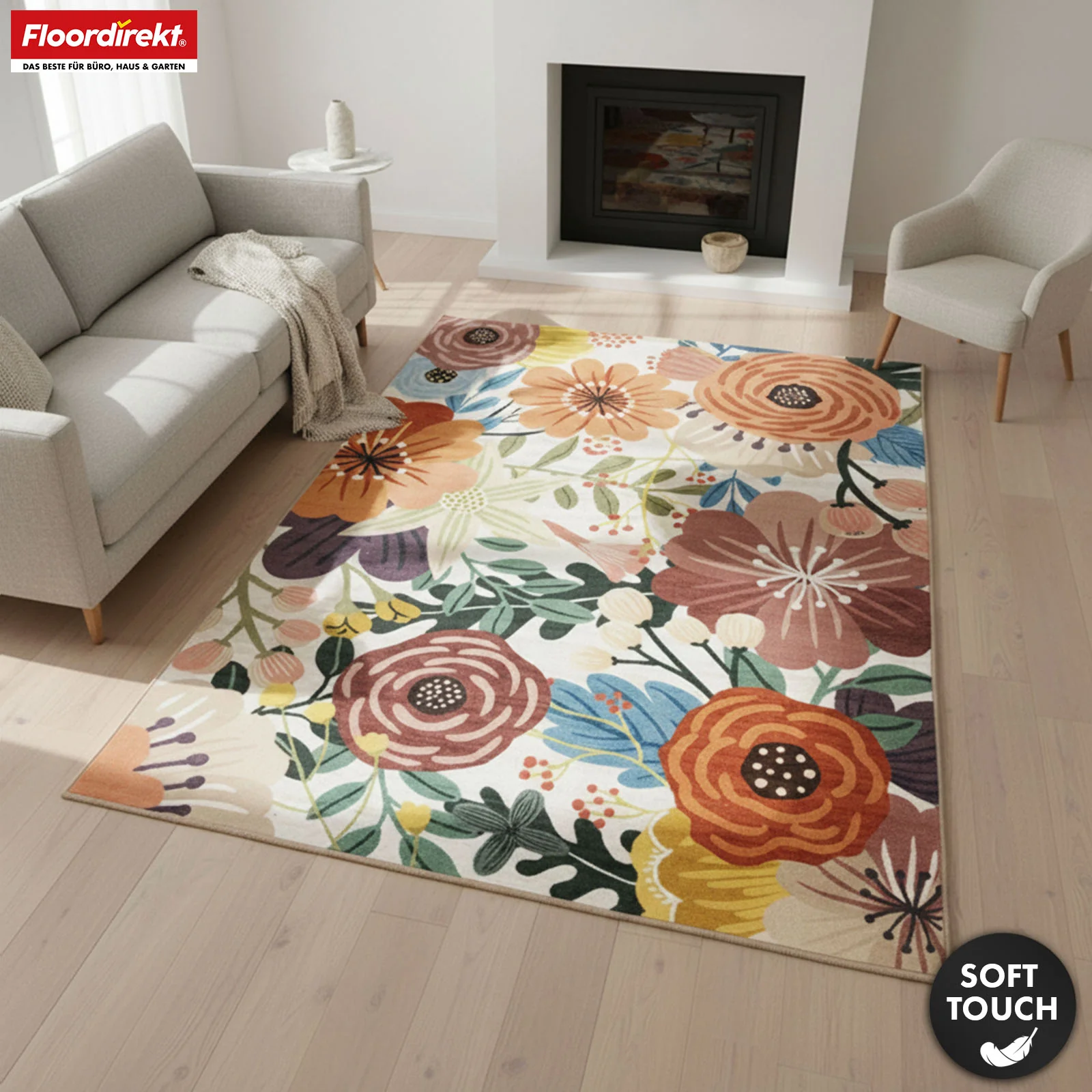 Dywan | Fleur | Nowoczesny dywan z kolorowym kwiatowym wzorem | Antypoślizgowy, trwały i łatwy w czyszczeniu | Dostępny w różnych rozmiarach - Image 8