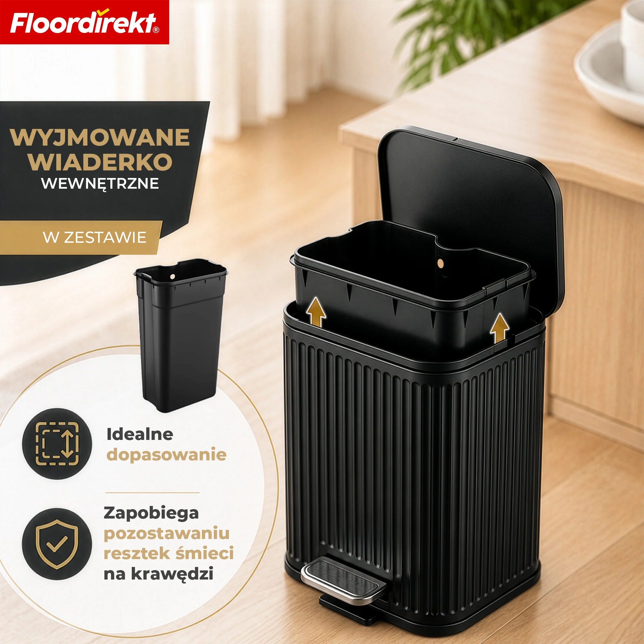 Kosz na śmieci | Miles | Nowoczesny kosz pedałowy z funkcją cichego zamykania i wyjmowanym pojemnikiem wewnętrznym - Image 3