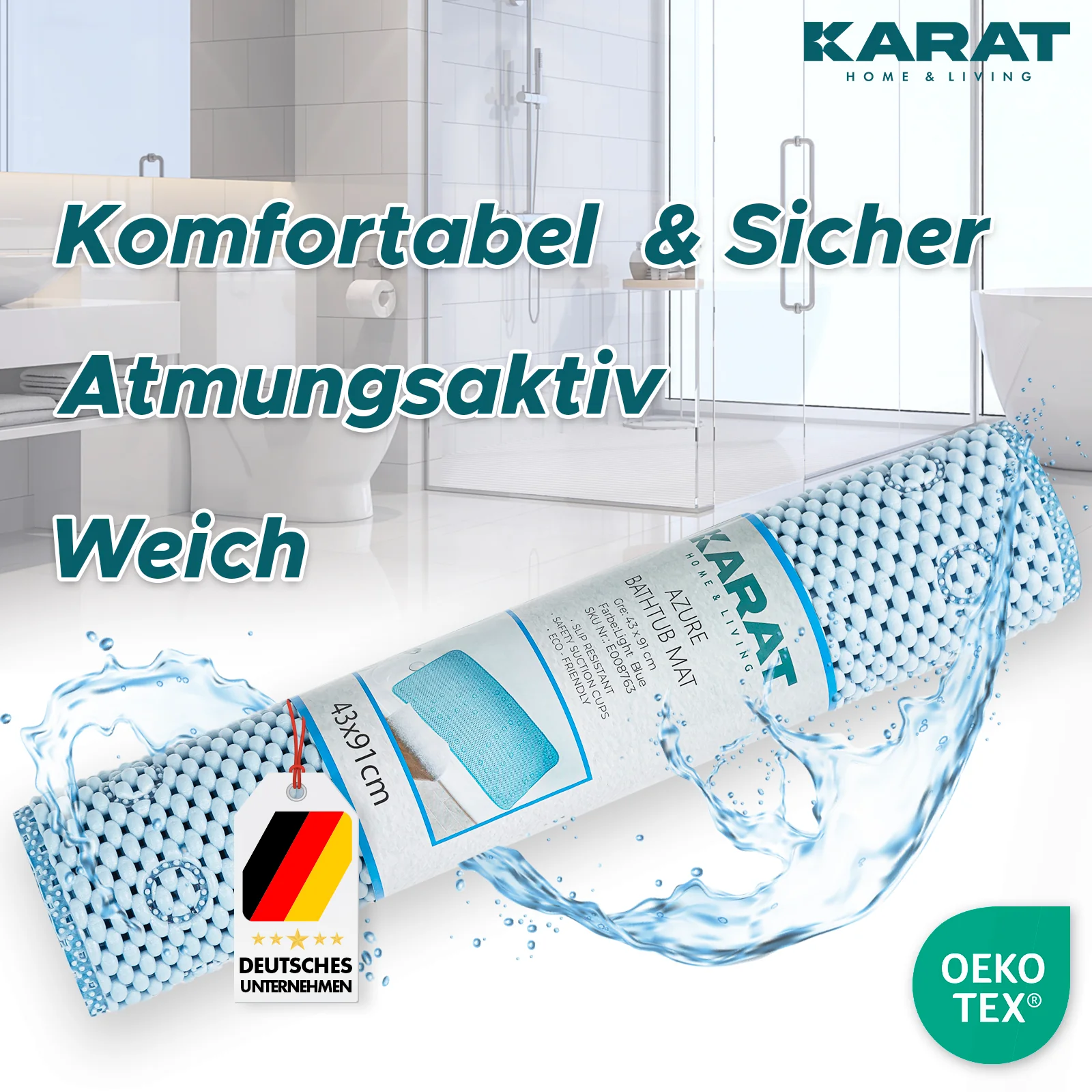 Mata do kąpieli | Azure | Antypoślizgowa mata z miękkiej pianki z przyssawkami | Dostępna w czterech kolorach - Image 19