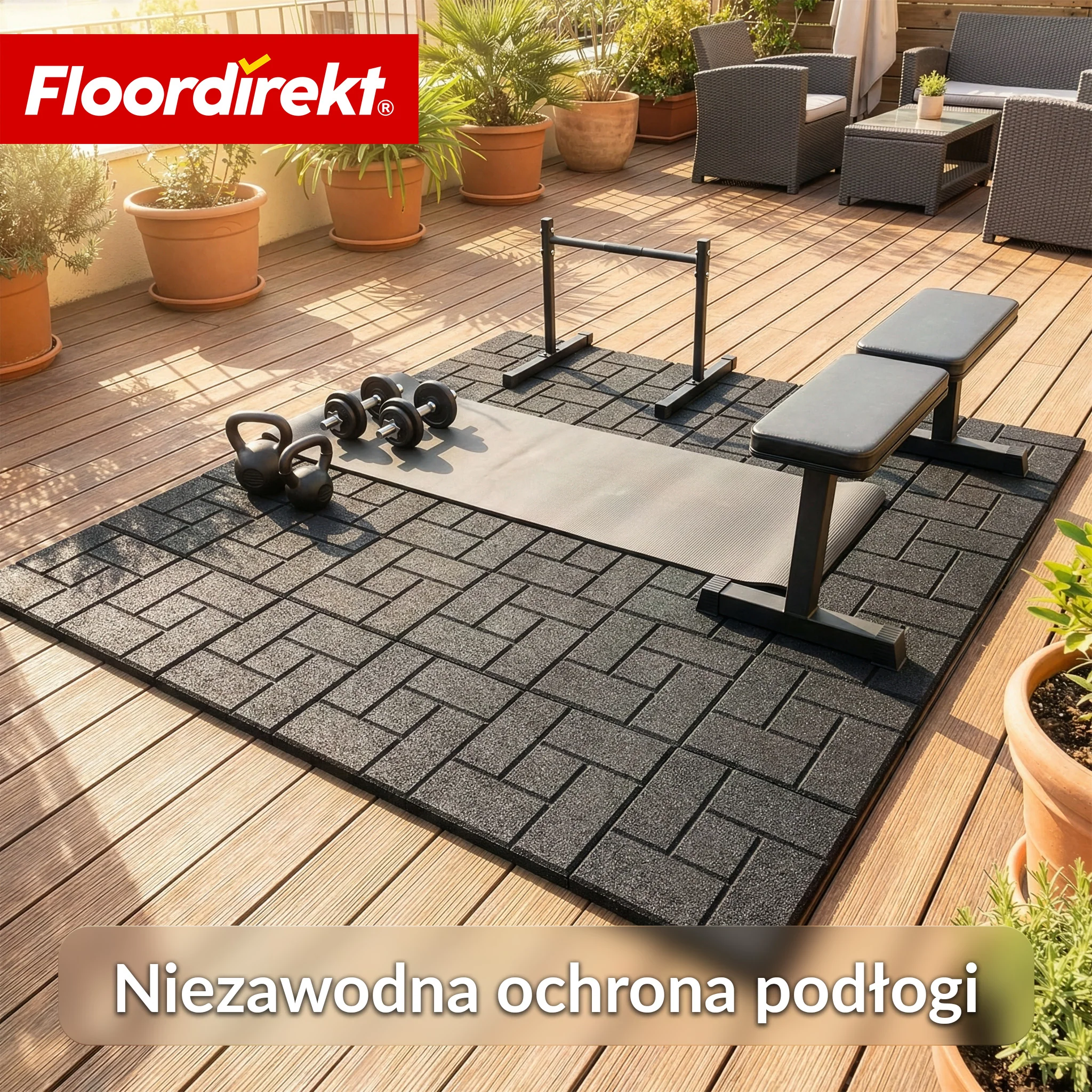 Mata amortyzująca | Paving Tile | 50x50 cm 25 mm | Płyta gumowa w optyce kostki brukowej | Taras, ogród i przestrzeń zewnętrzna - Image 3