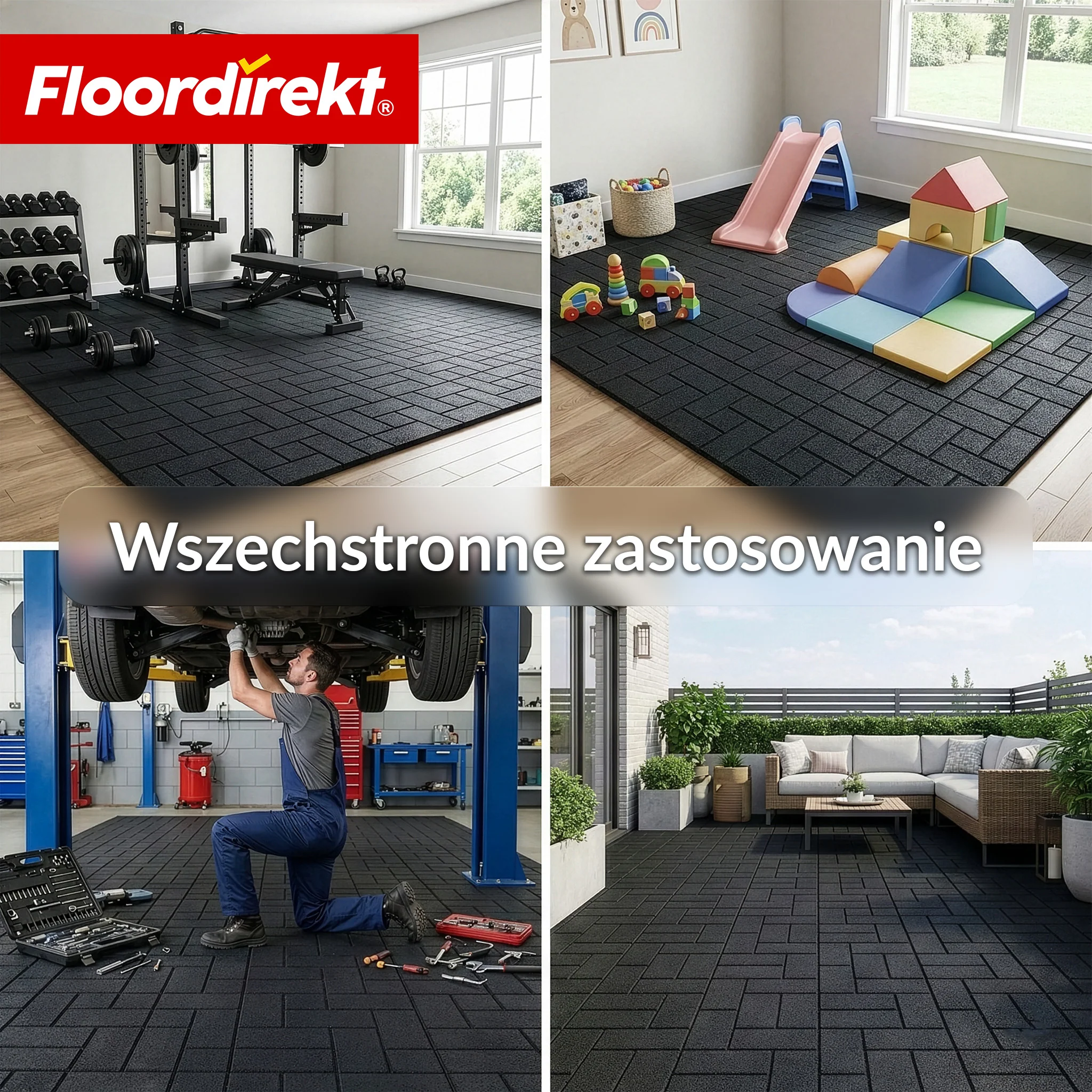 Mata amortyzująca | Paving Tile | 50x50 cm 25 mm | Płyta gumowa w optyce kostki brukowej | Taras, ogród i przestrzeń zewnętrzna - Image 5