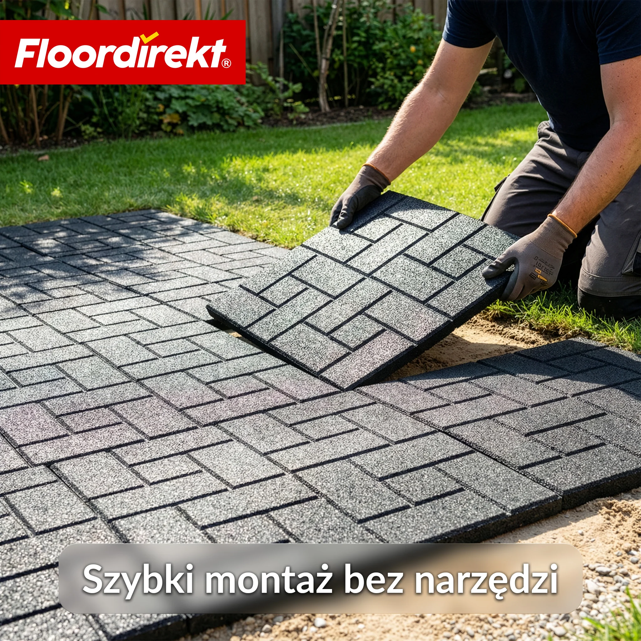 Mata amortyzująca | Paving Tile | 50x50 cm 25 mm | Płyta gumowa w optyce kostki brukowej | Taras, ogród i przestrzeń zewnętrzna - Image 6