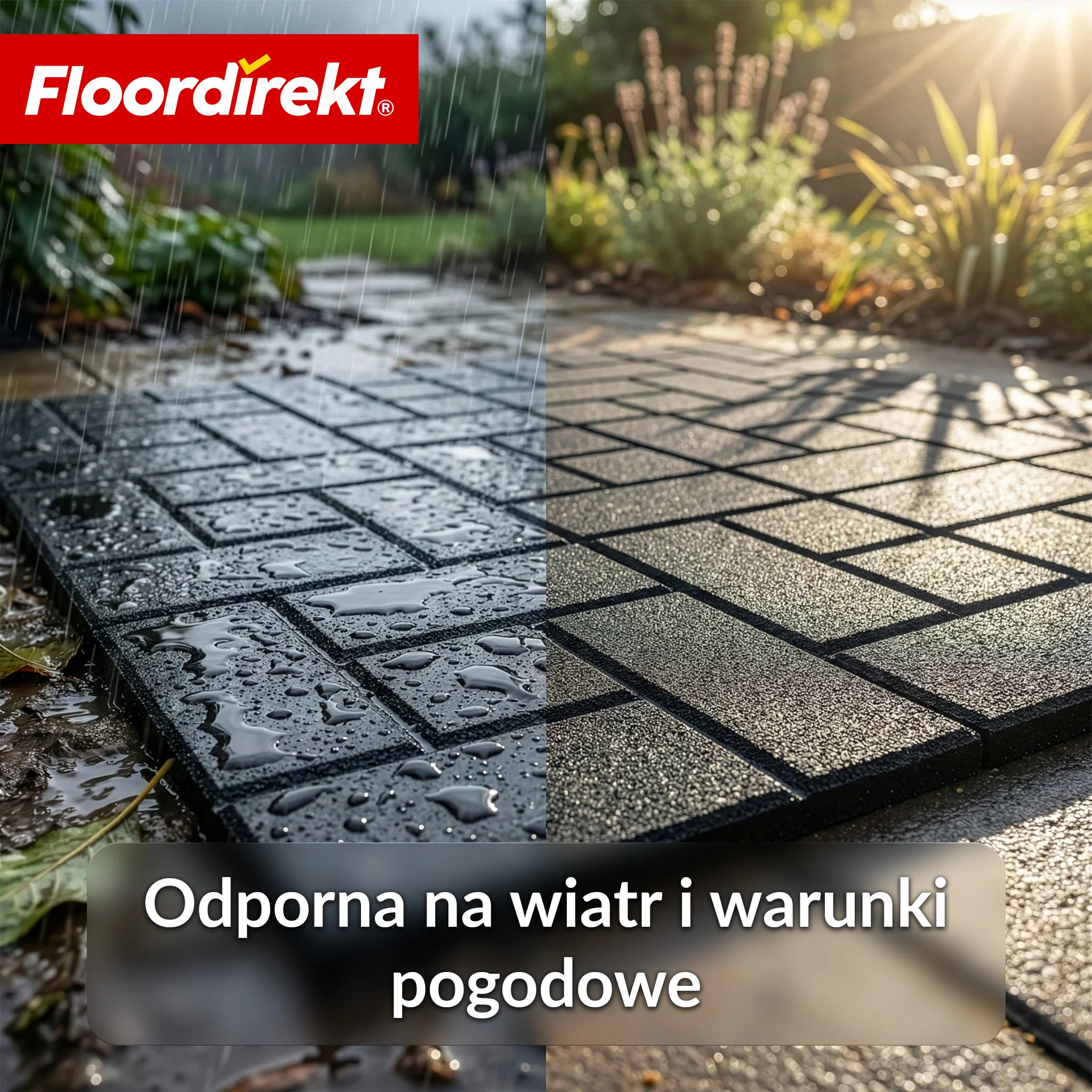Mata amortyzująca | Paving Tile | 50x50 cm 25 mm | Płyta gumowa w optyce kostki brukowej | Taras, ogród i przestrzeń zewnętrzna - Image 7