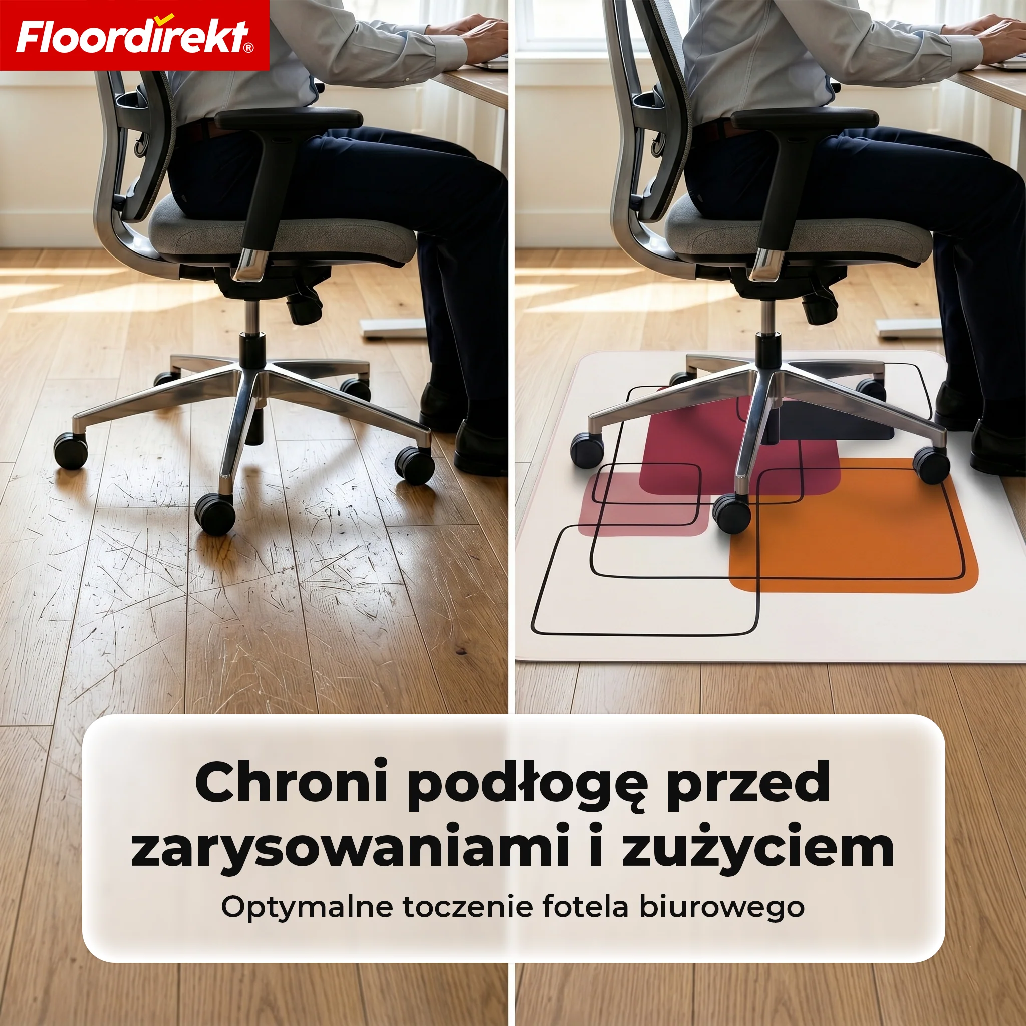 Designowa mata ochronna na podłogę | Wytrzymała podkładka pod krzesło biurowe ze specjalnego PVC do biura i home office | 80 x 118 cm - Image 15