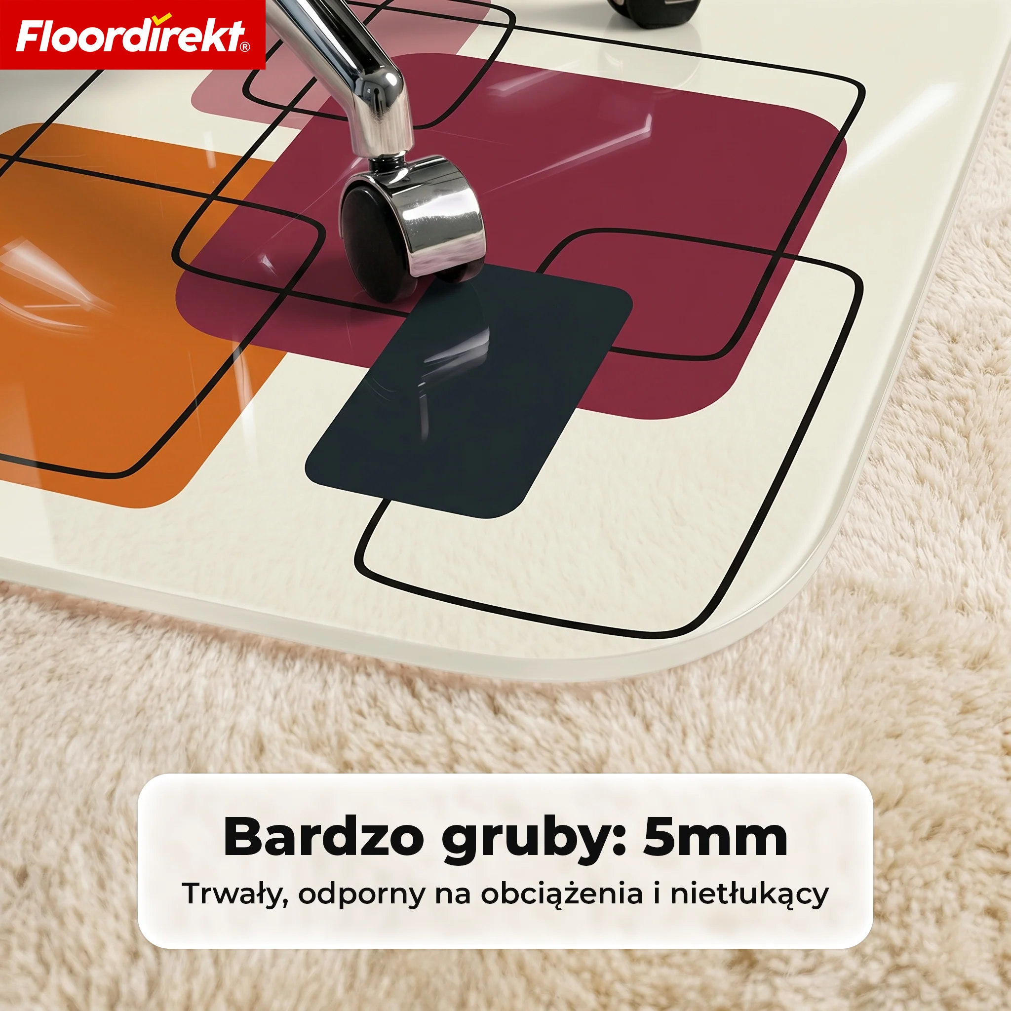 Designowa mata ochronna na podłogę | Wytrzymała podkładka pod krzesło biurowe ze specjalnego PVC do biura i home office | 80 x 118 cm - Image 17
