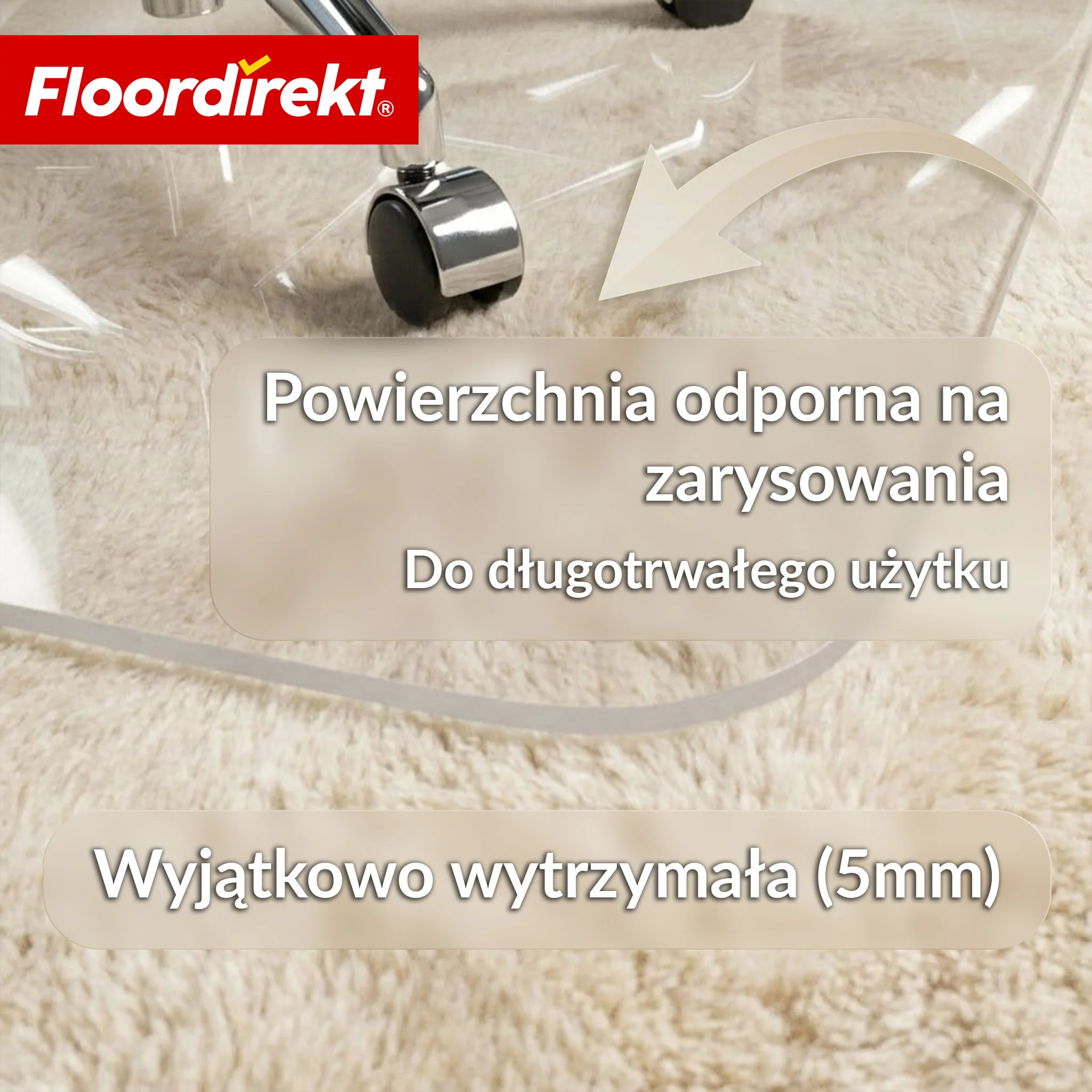 Mata ochronna na podłogę | Secura | Przezroczysta 80 × 118 cm | 5 mm nietłukąca mata PVC pod krzesło biurowe do parkietu, paneli & dywanu - Image 4