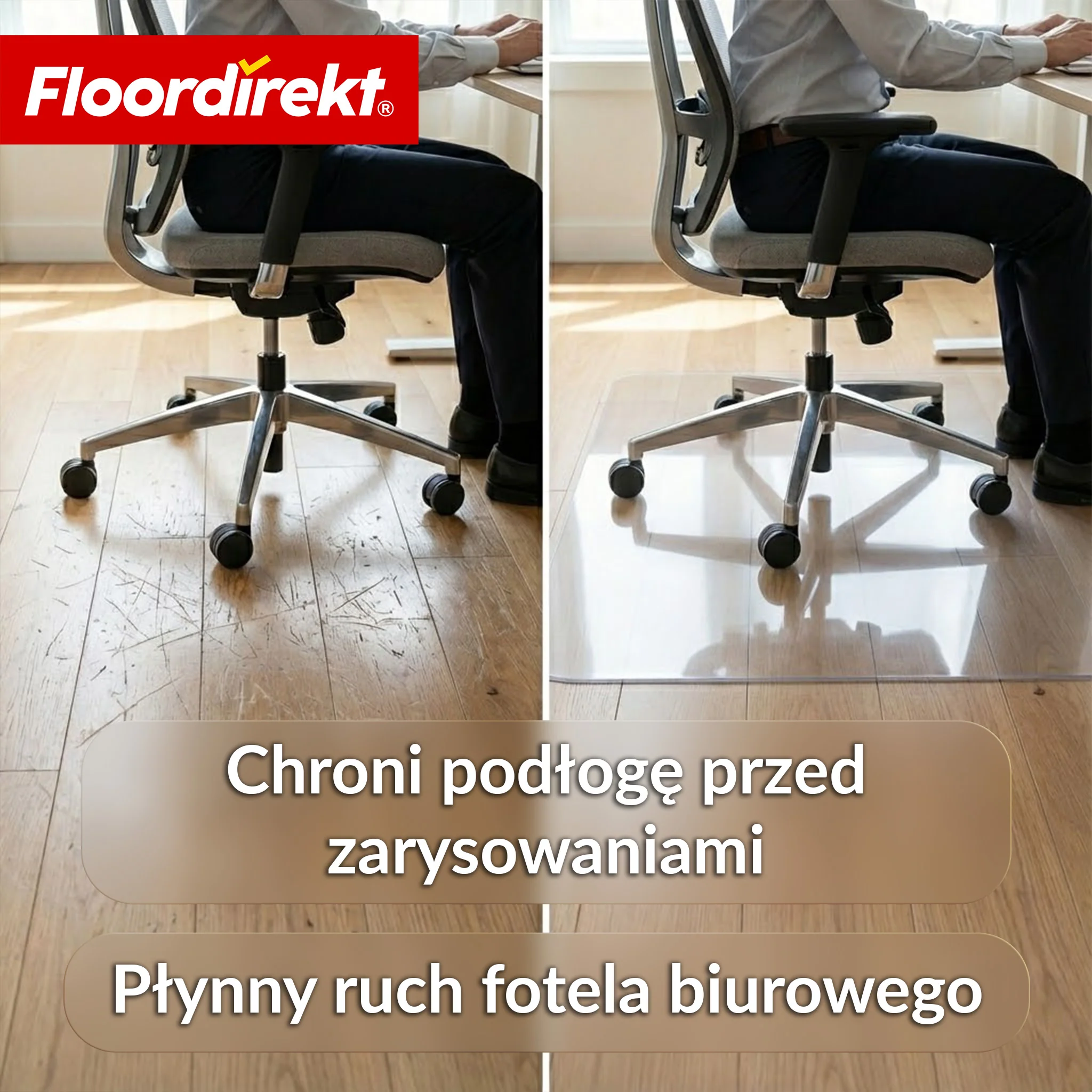 Mata ochronna na podłogę | Secura | Przezroczysta 80 × 118 cm | 5 mm nietłukąca mata PVC pod krzesło biurowe do parkietu, paneli & dywanu - Image 5