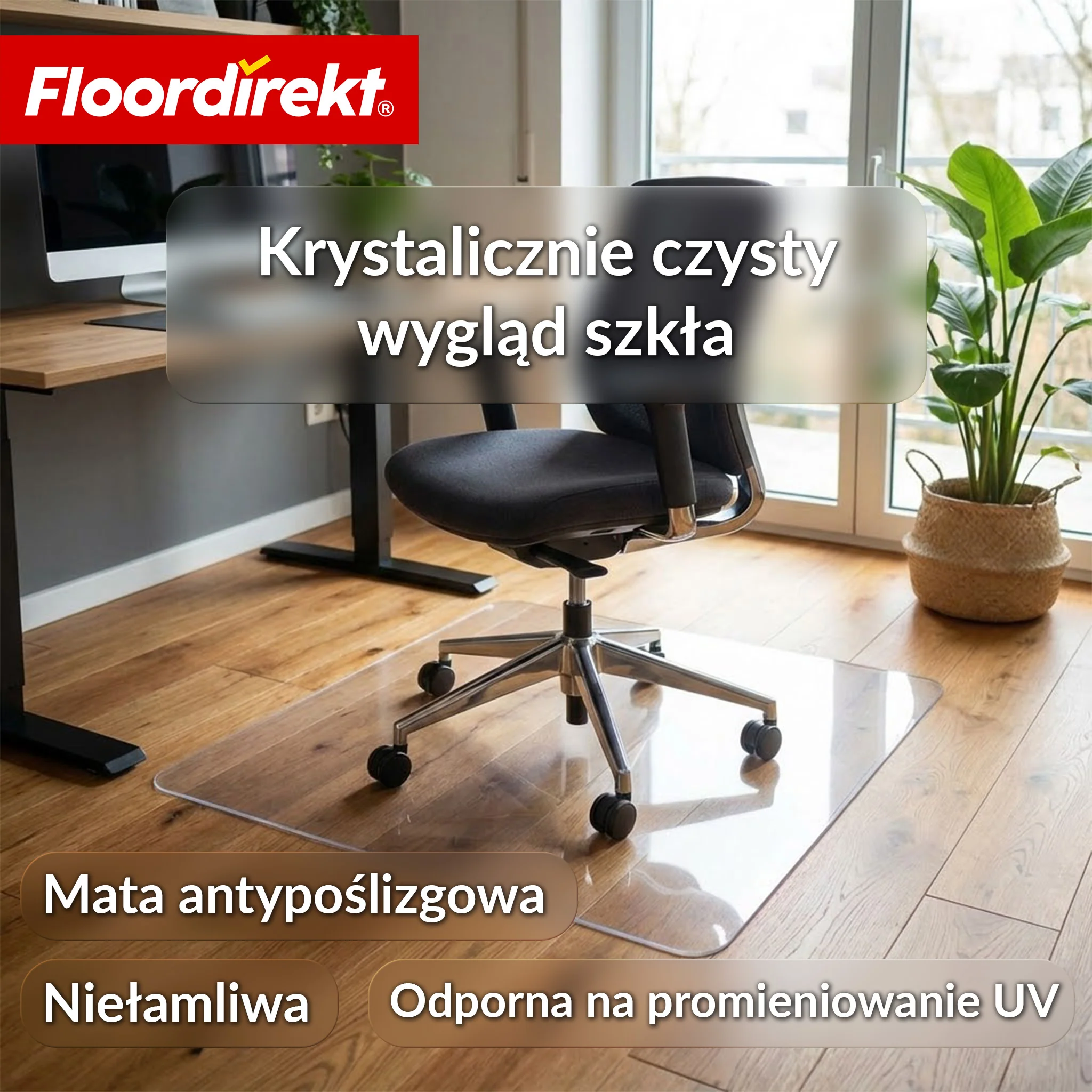 Mata ochronna na podłogę | Secura | Przezroczysta 80 × 118 cm | 5 mm nietłukąca mata PVC pod krzesło biurowe do parkietu, paneli & dywanu - Image 6