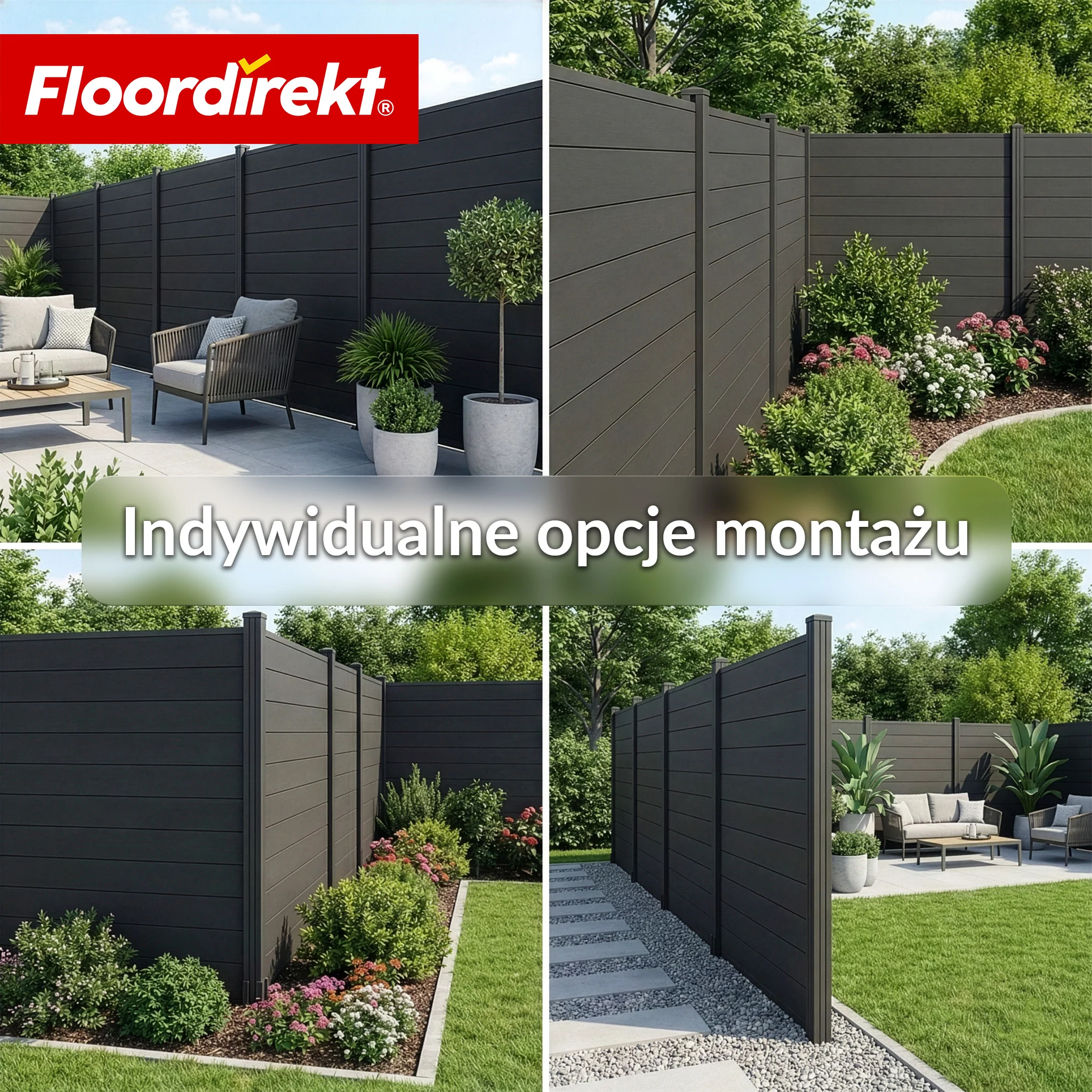 Ogrodzenie WPC | Ponza | 180 x 180 cm | Nowoczesna osłona prywatności i wiatru w kolorze czarnym z aluminiowymi słupkami - Image 7