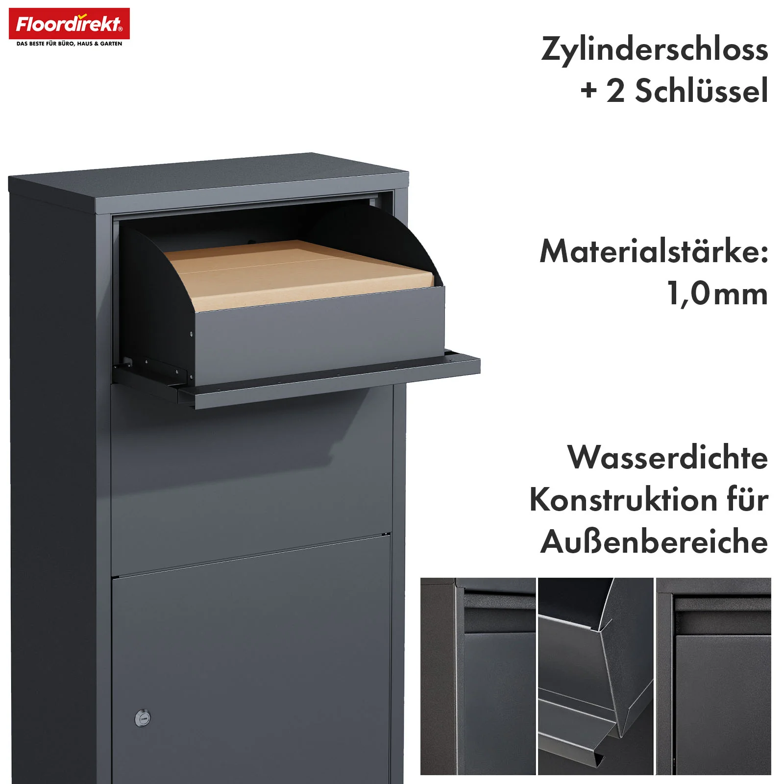 Pudełko na paczki | Clement | Praktyczne pudełko na paczki z systemem klap i zamkiem | Odporne na warunki atmosferyczne i łatwe w montażu - Image 3