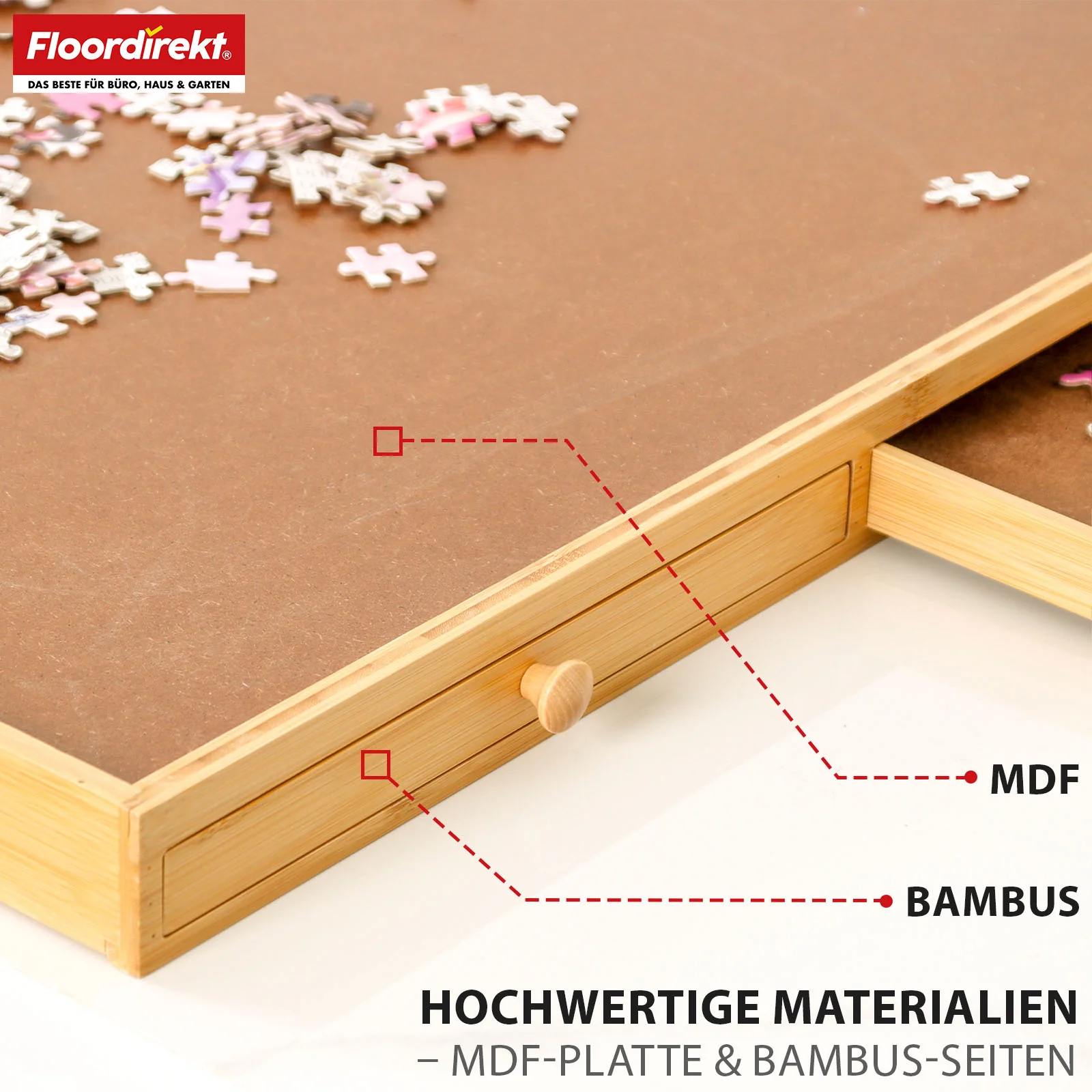 Stolik do puzzli | Yukon | Kompaktowa podstawa do puzzli z szufladami wykonana z bambusa i MDF | Do 1000 elementów - Image 3
