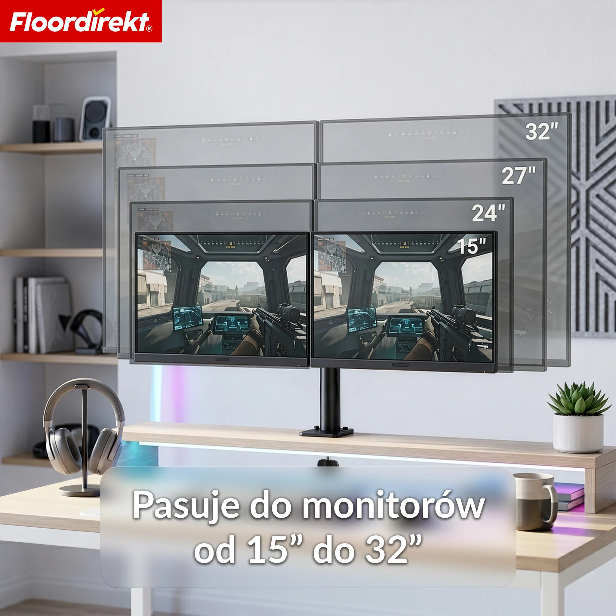 Ramię monitora | Elastycznie regulowany uchwyt na monitor z zaciskiem biurkowym do 1 lub 2 monitorów - Image 13