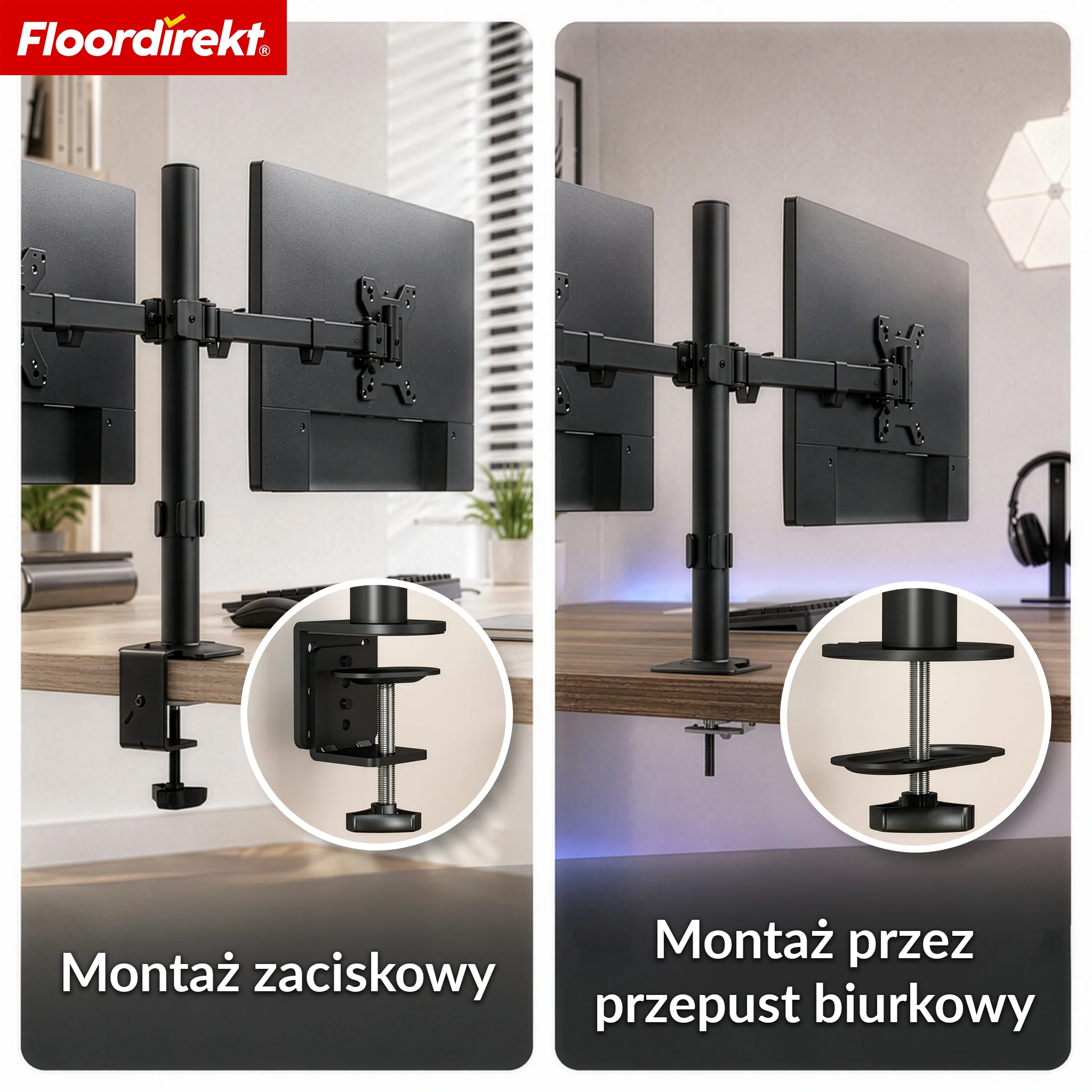 Ramię monitora | Elastycznie regulowany uchwyt na monitor z zaciskiem biurkowym do 1 lub 2 monitorów - Image 17