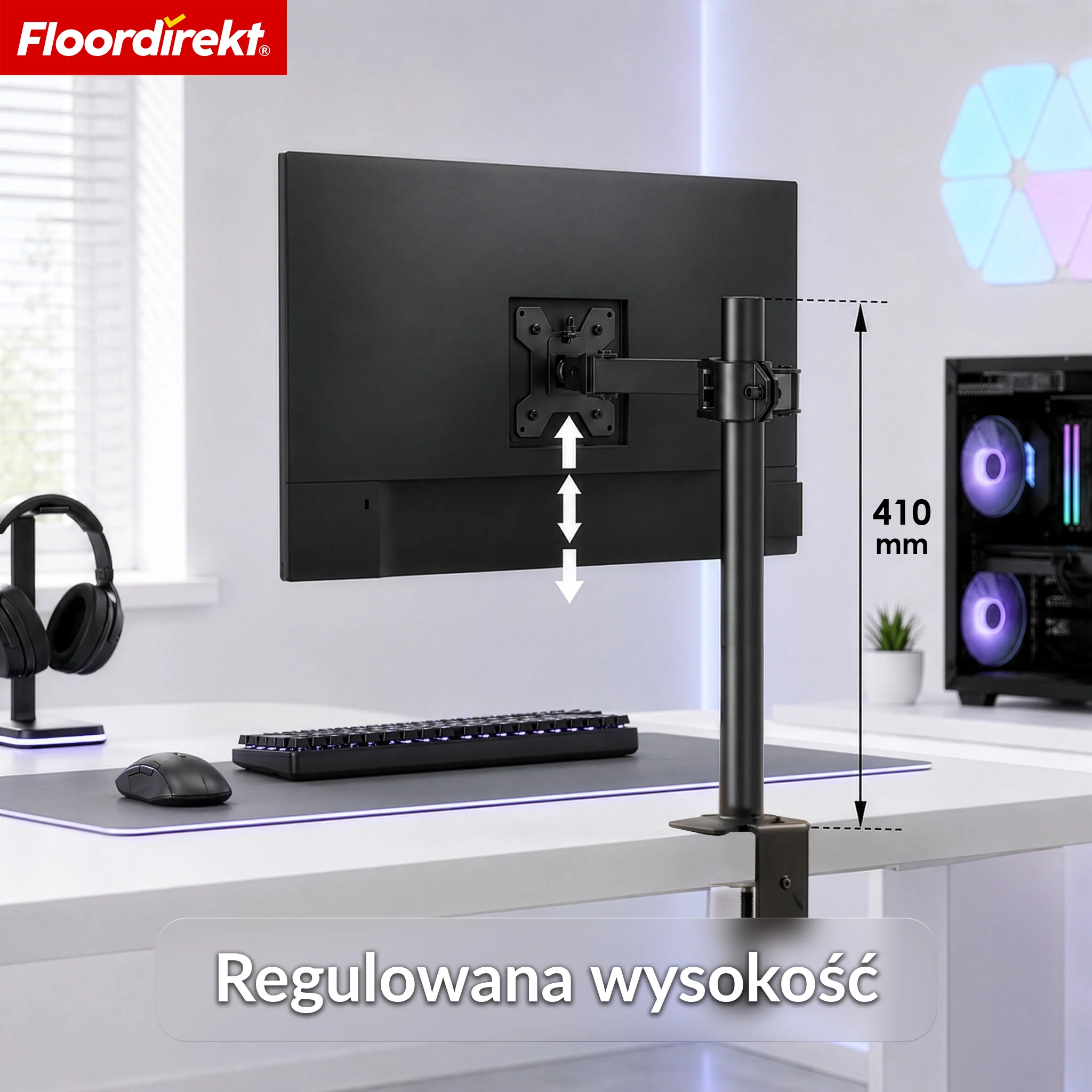 Ramię monitora | Elastycznie regulowany uchwyt na monitor z zaciskiem biurkowym do 1 lub 2 monitorów - Image 5