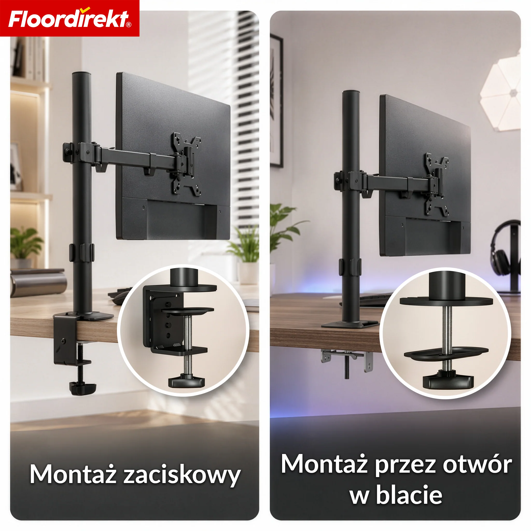 Ramię monitora | Elastycznie regulowany uchwyt na monitor z zaciskiem biurkowym do 1 lub 2 monitorów - Image 7