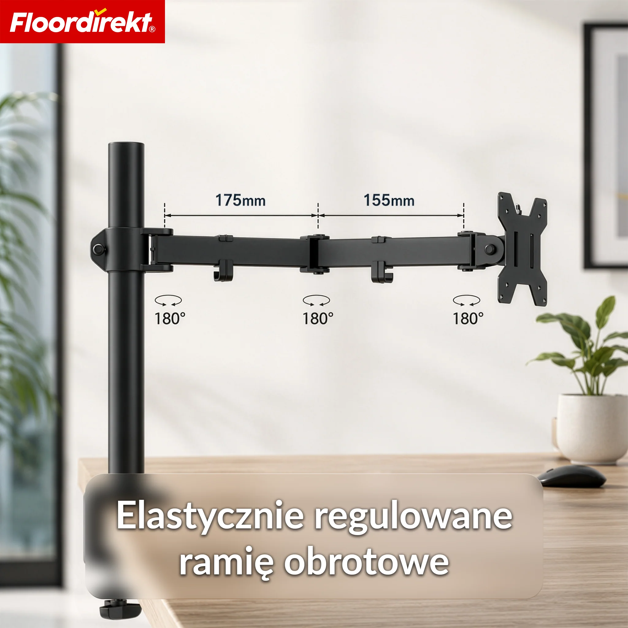 Ramię monitora | Elastycznie regulowany uchwyt na monitor z zaciskiem biurkowym do 1 lub 2 monitorów - Image 9