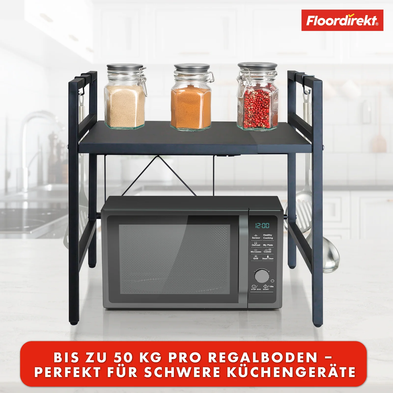 Półka na kuchenkę mikrofalową | Durango | Regulowany organizer kuchenny z 3 haczykami | Dostępny w 2 rozmiarach - Image 7
