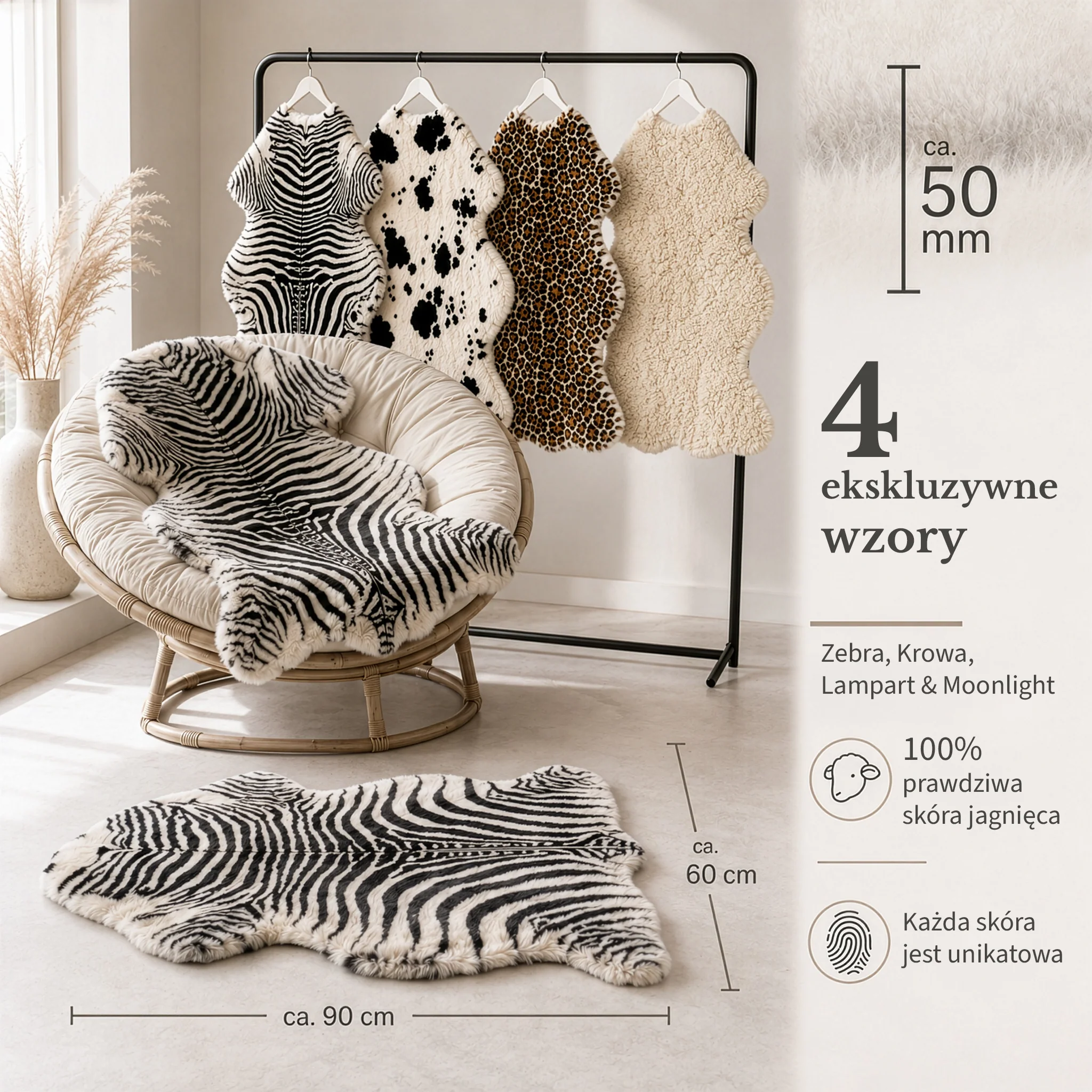 Skóra owcza Design | Audrey | Naturalna skóra jagnięca ze 100% wełny owczej | Miękka i naturalna - Image 14