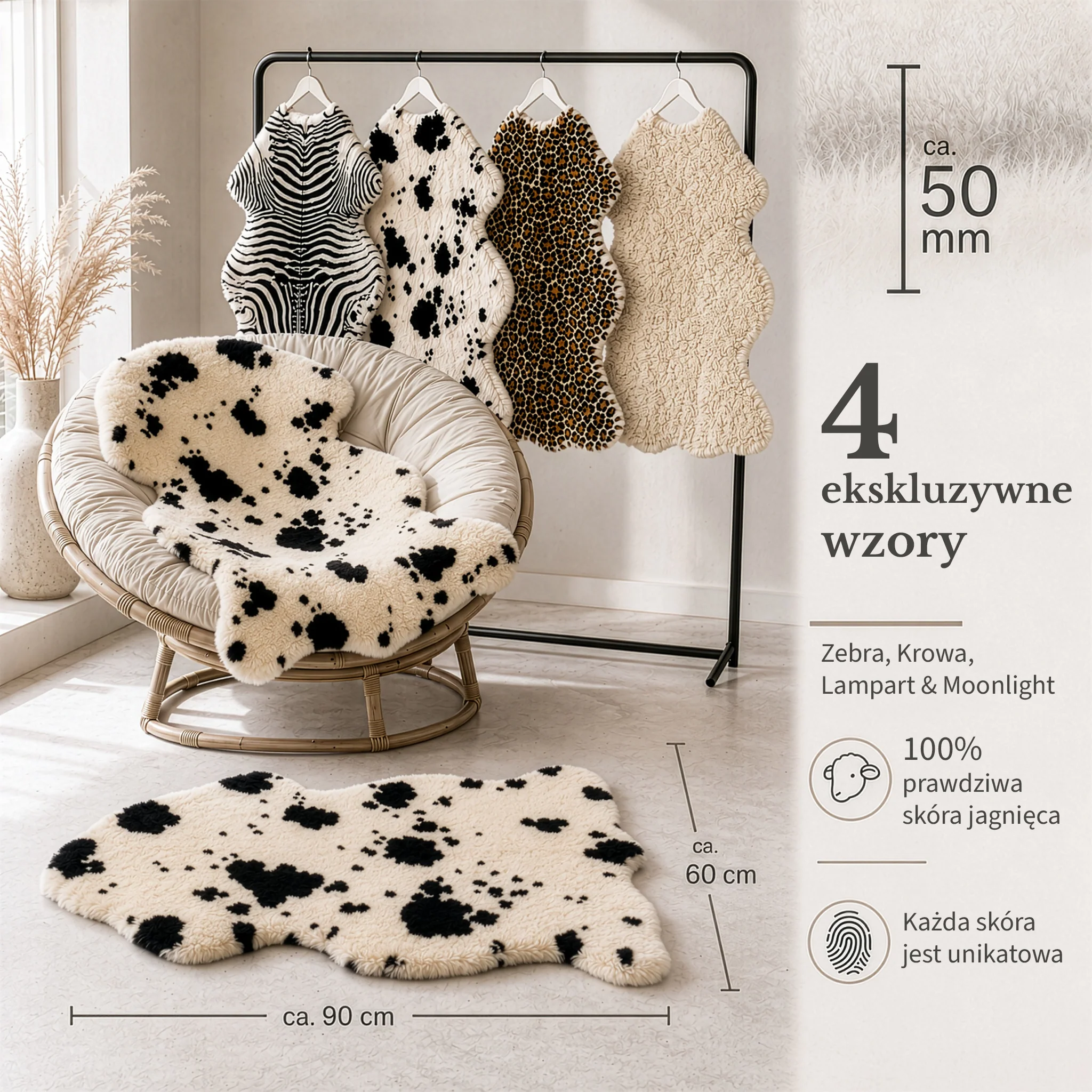 Skóra owcza Design | Audrey | Naturalna skóra jagnięca ze 100% wełny owczej | Miękka i naturalna - Image 21
