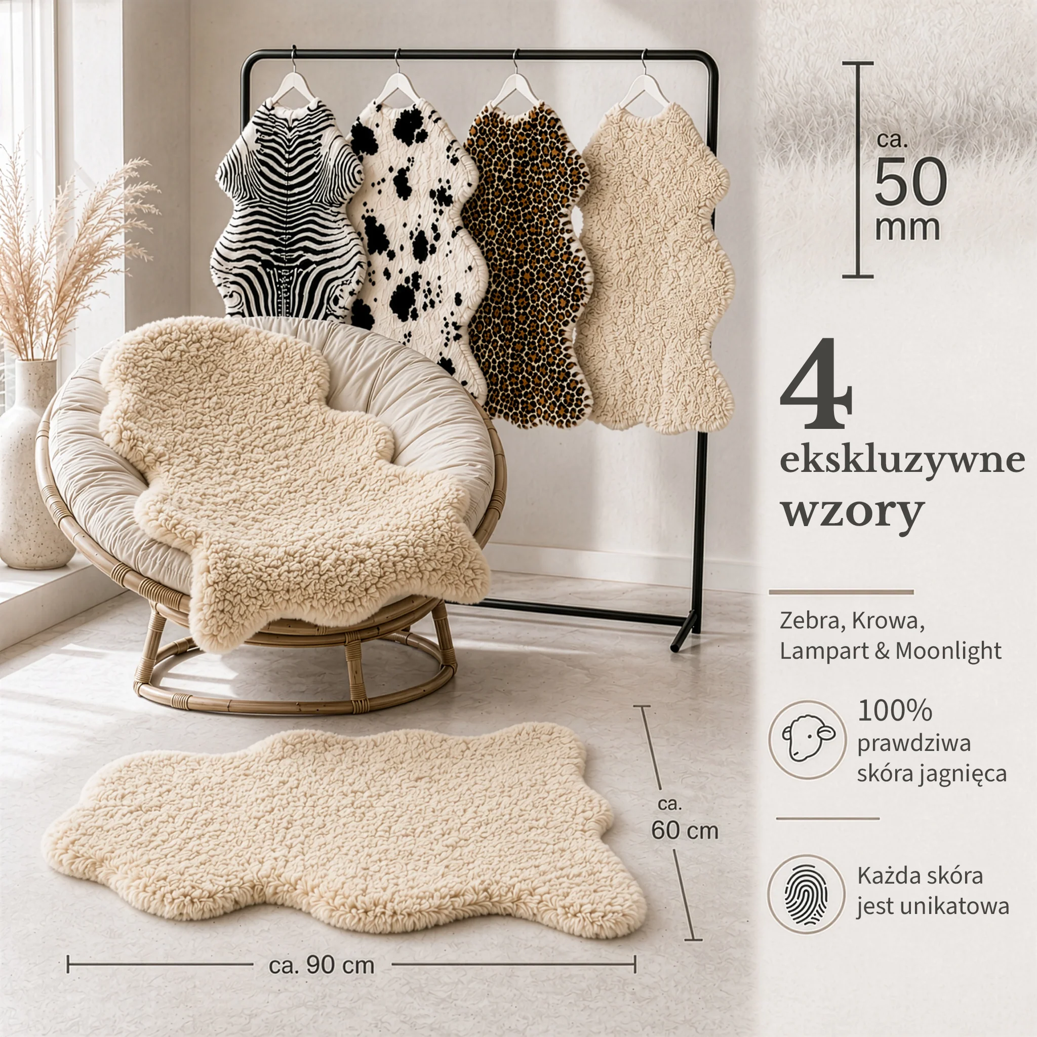 Skóra owcza Design | Audrey | Naturalna skóra jagnięca ze 100% wełny owczej | Miękka i naturalna - Image 28