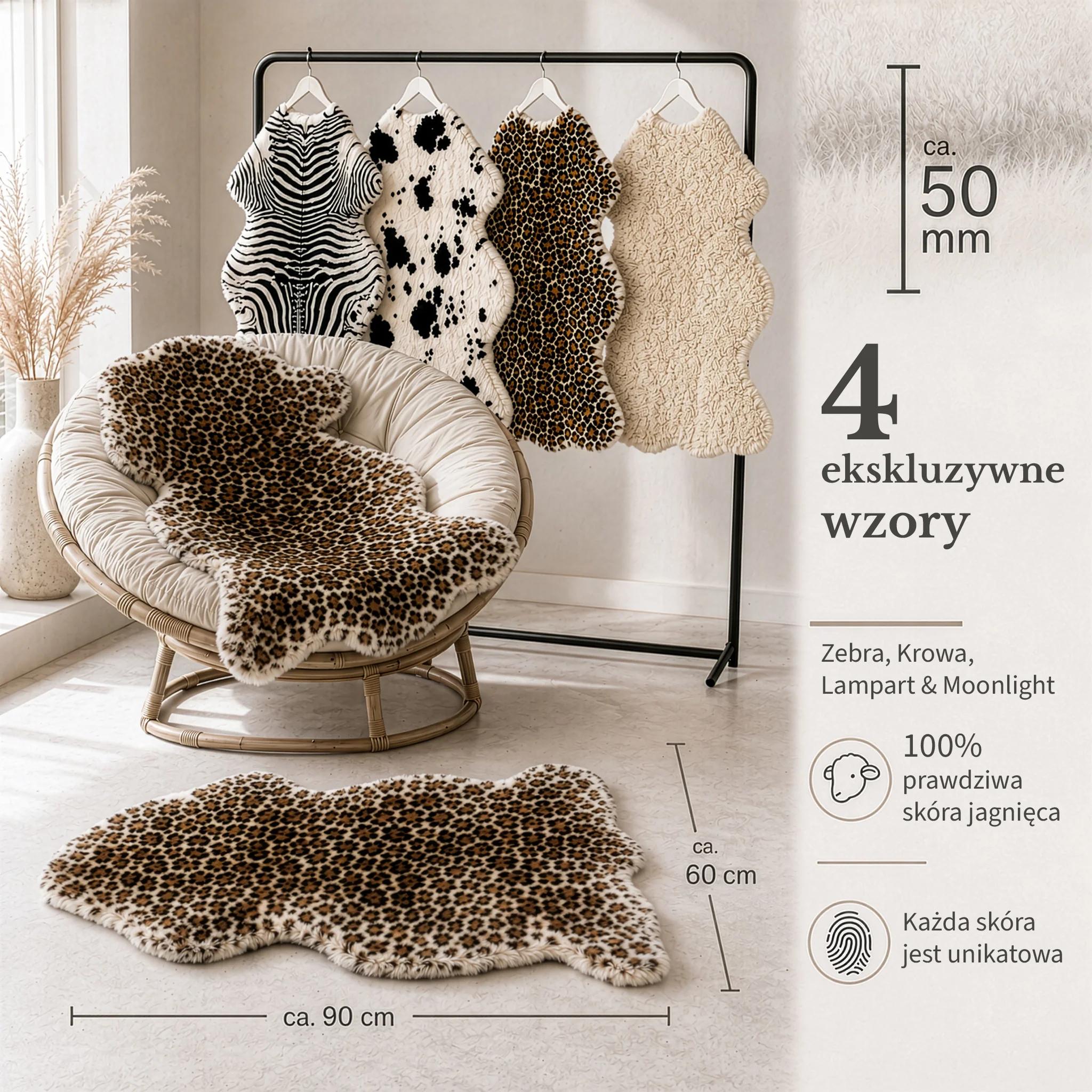 Skóra owcza Design | Audrey | Naturalna skóra jagnięca ze 100% wełny owczej | Miękka i naturalna - Image 7