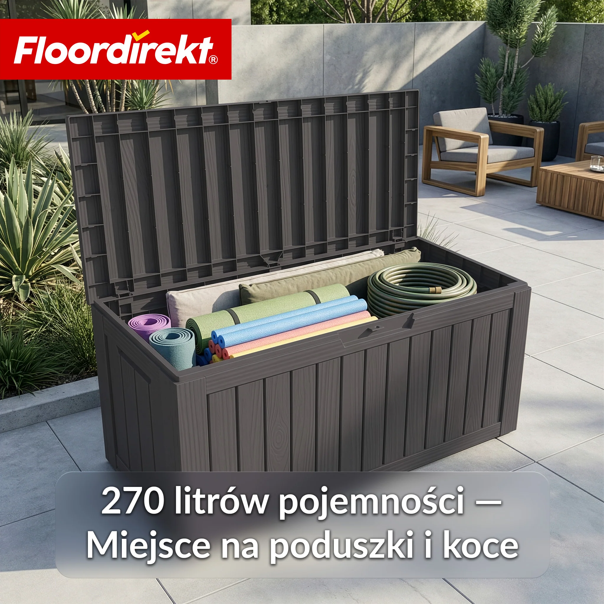 Skrzynia ogrodowa w wyglądzie drewna | Wodoodporna skrzynia na poduszki na taras i balkon | 118L / 270L / 300L - Image 21