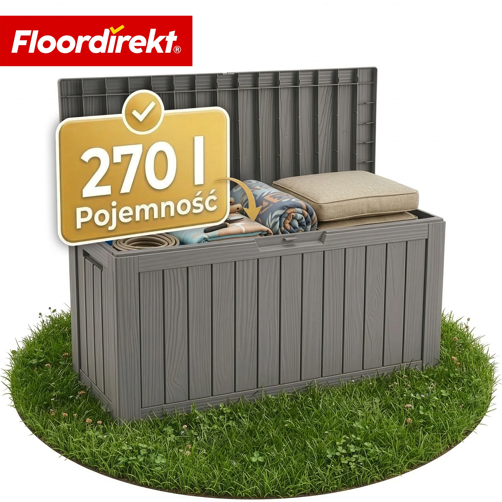 Skrzynia ogrodowa w wyglądzie drewna | Wodoodporna skrzynia na poduszki na taras i balkon | 118L / 270L / 300L - Image 29