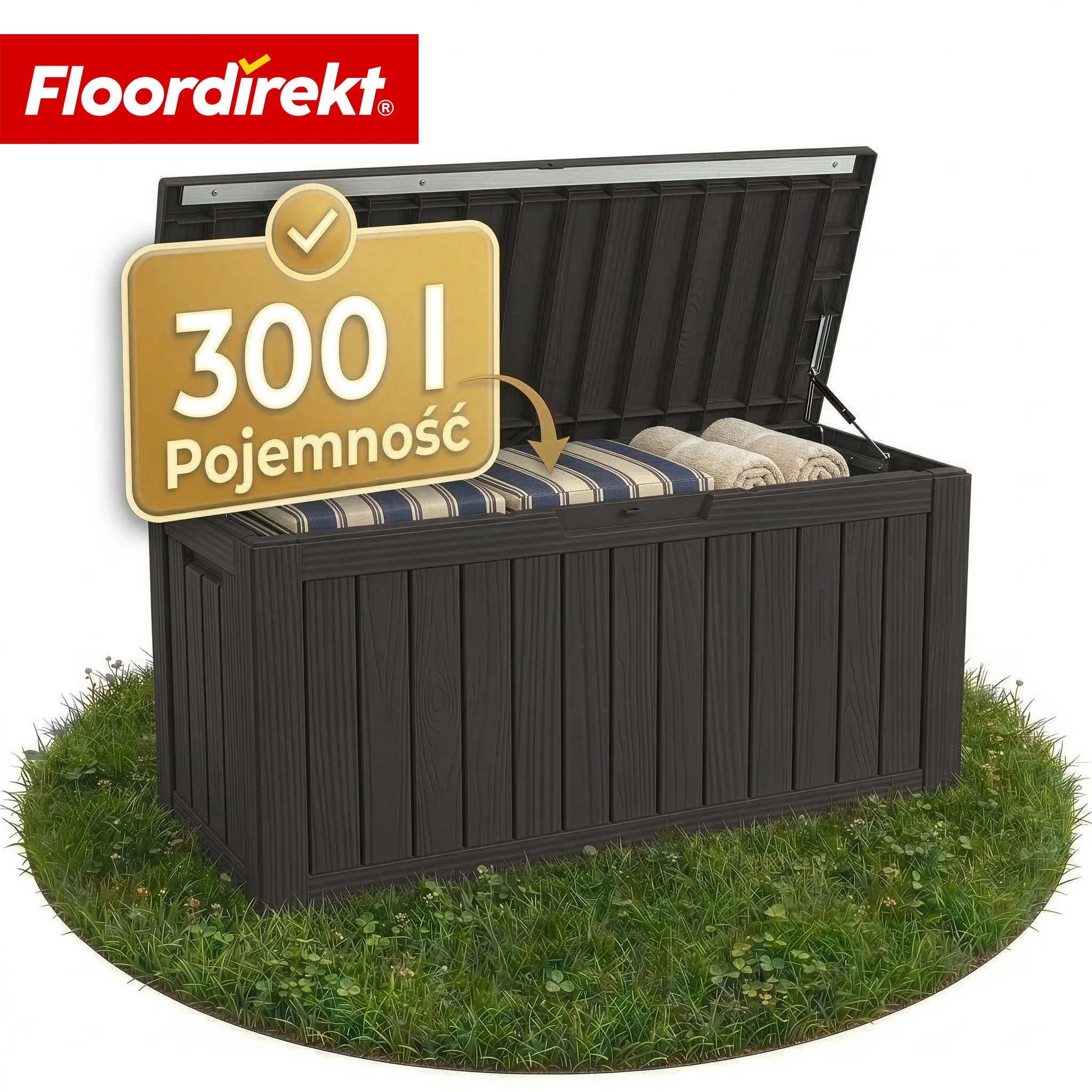 Skrzynia ogrodowa w wyglądzie drewna | Wodoodporna skrzynia na poduszki na taras i balkon | 118L / 270L / 300L - Image 39