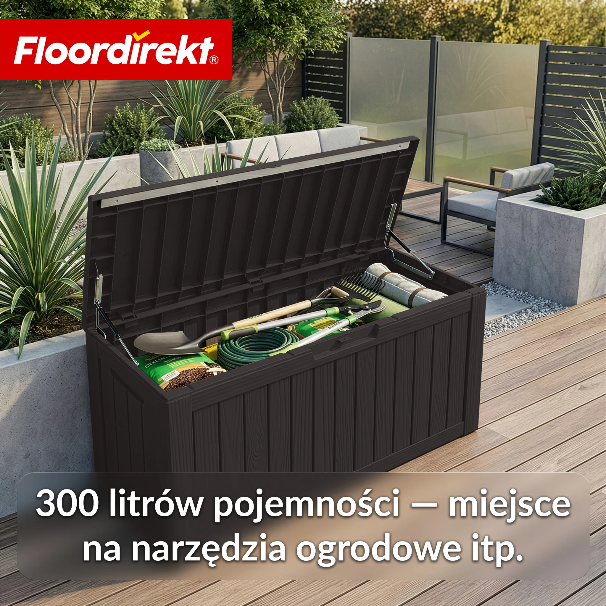 Skrzynia ogrodowa w wyglądzie drewna | Wodoodporna skrzynia na poduszki na taras i balkon | 118L / 270L / 300L - Image 41