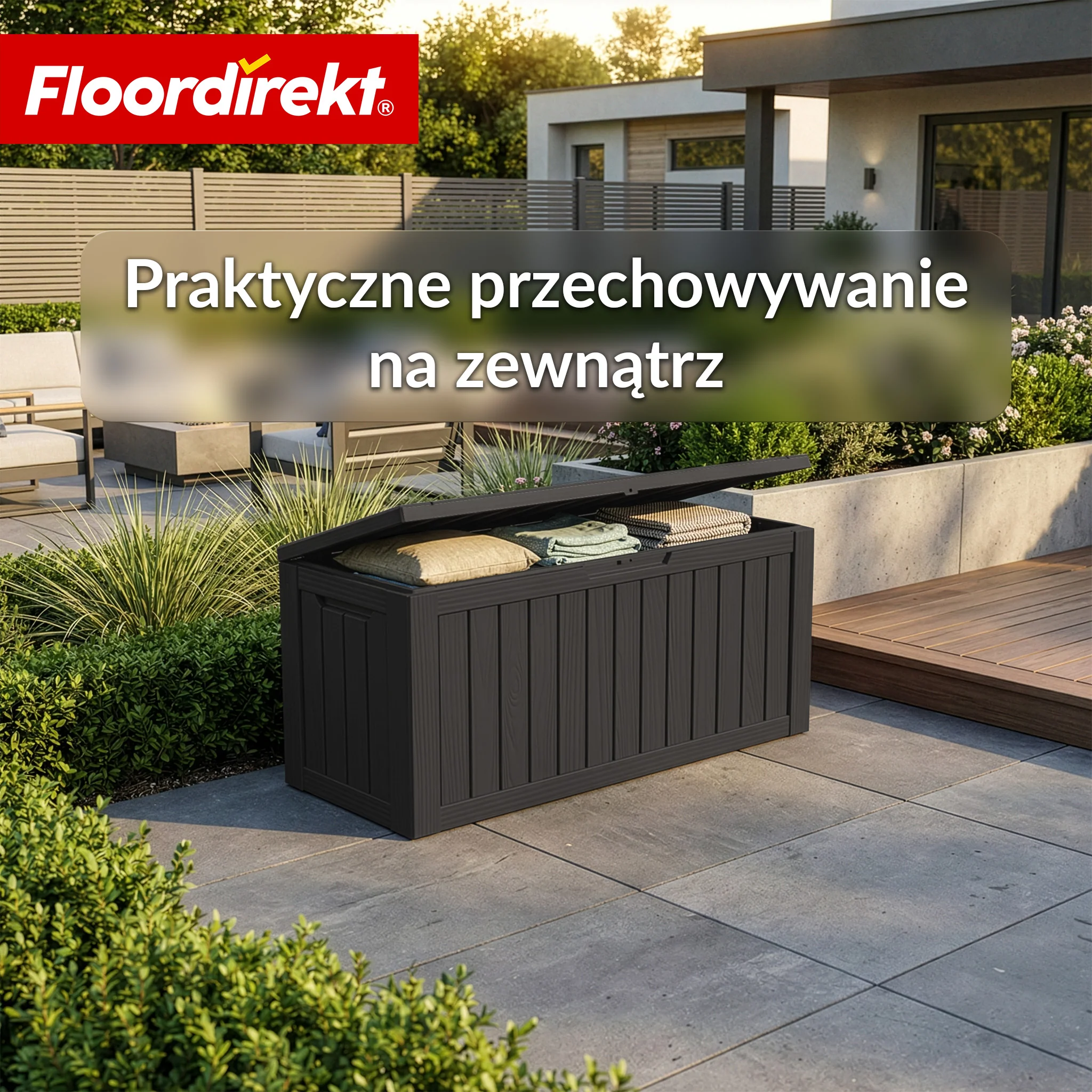 Skrzynia ogrodowa w wyglądzie drewna | Wodoodporna skrzynia na poduszki na taras i balkon | 118L / 270L / 300L - Image 42