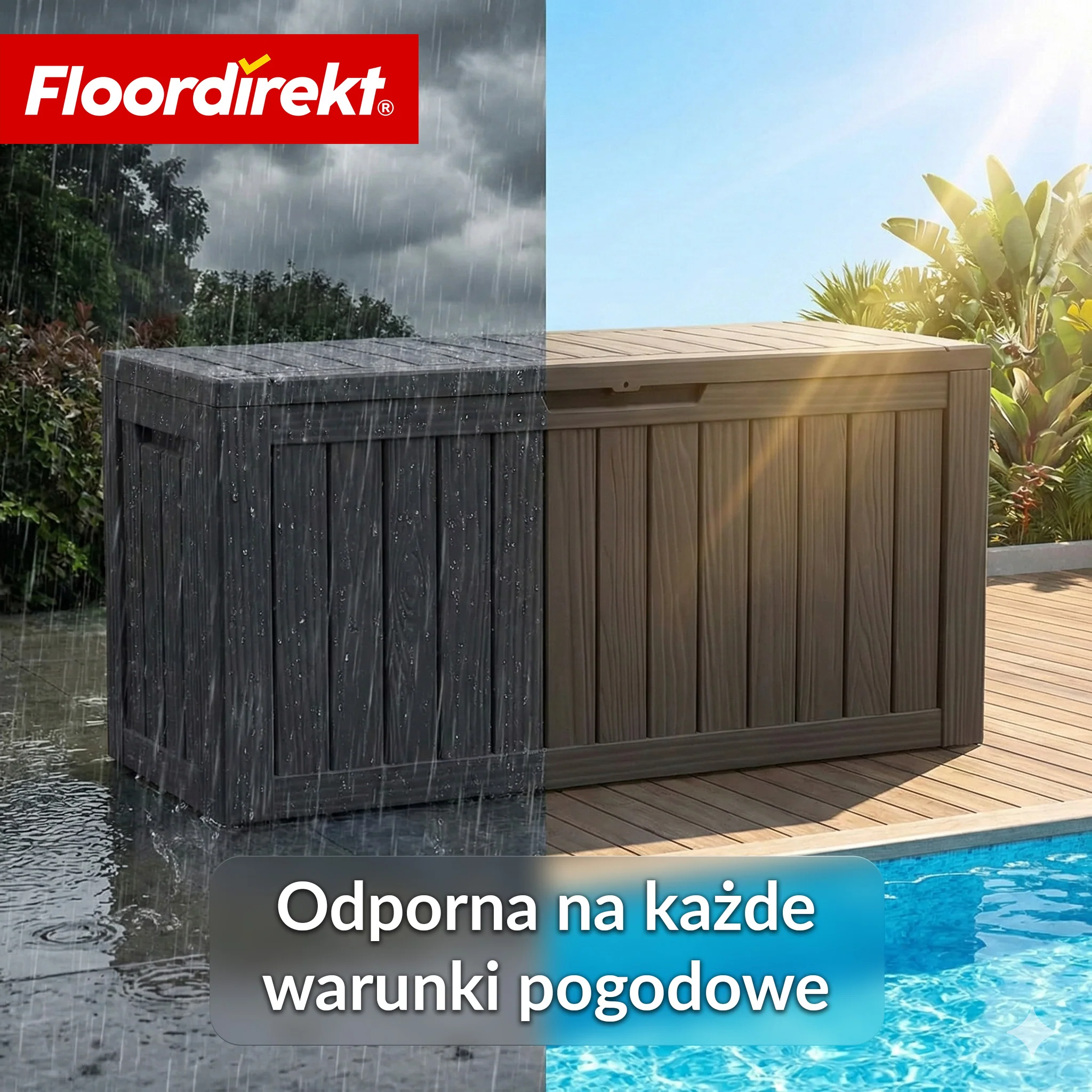 Skrzynia ogrodowa w wyglądzie drewna | Wodoodporna skrzynia na poduszki na taras i balkon | 118L / 270L / 300L - Image 44
