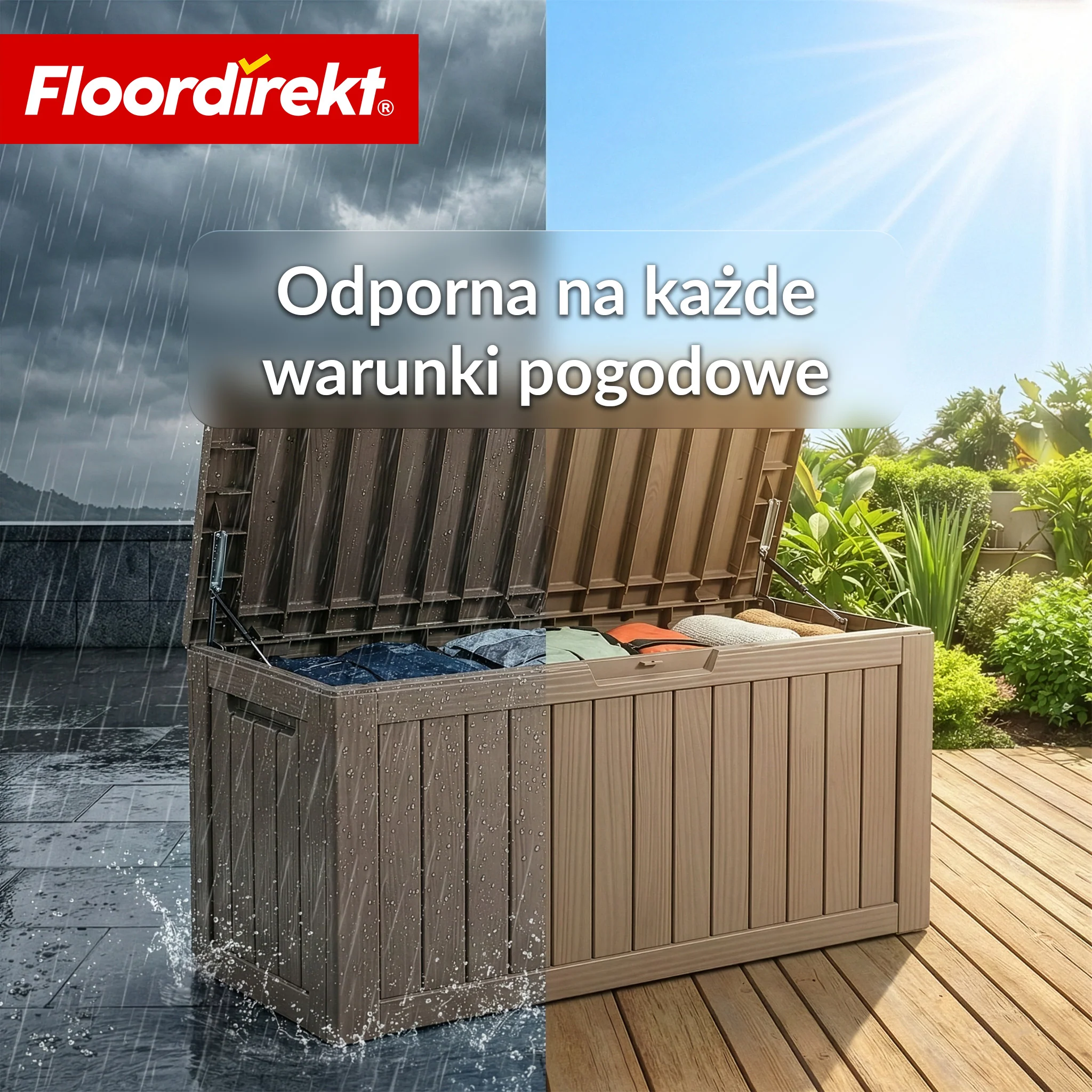 Skrzynia ogrodowa w wyglądzie drewna | Wodoodporna skrzynia na poduszki na taras i balkon | 118L / 270L / 300L - Image 55