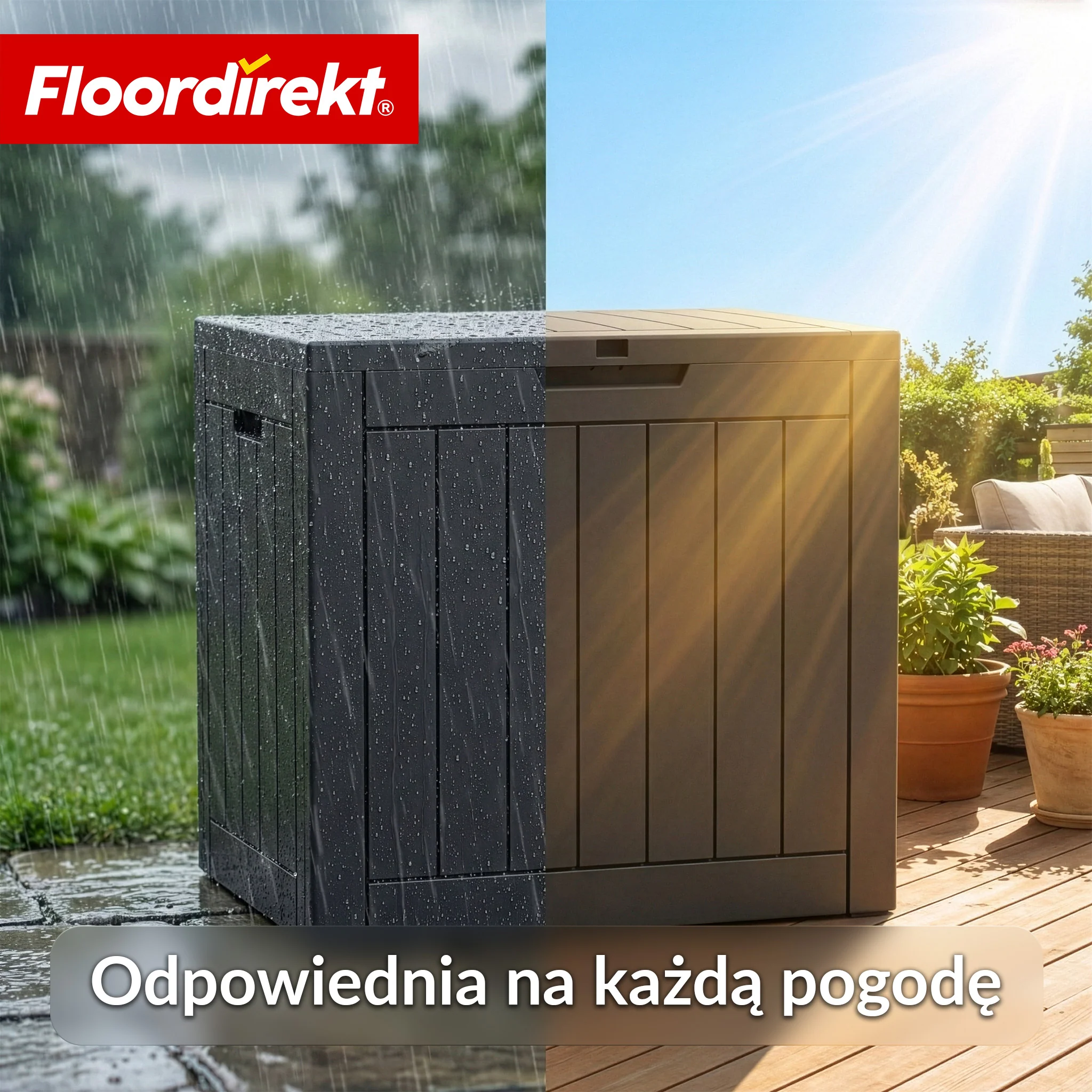 Skrzynia ogrodowa w wyglądzie drewna | Wodoodporna skrzynia na poduszki na taras i balkon | 118L / 270L / 300L - Image 6