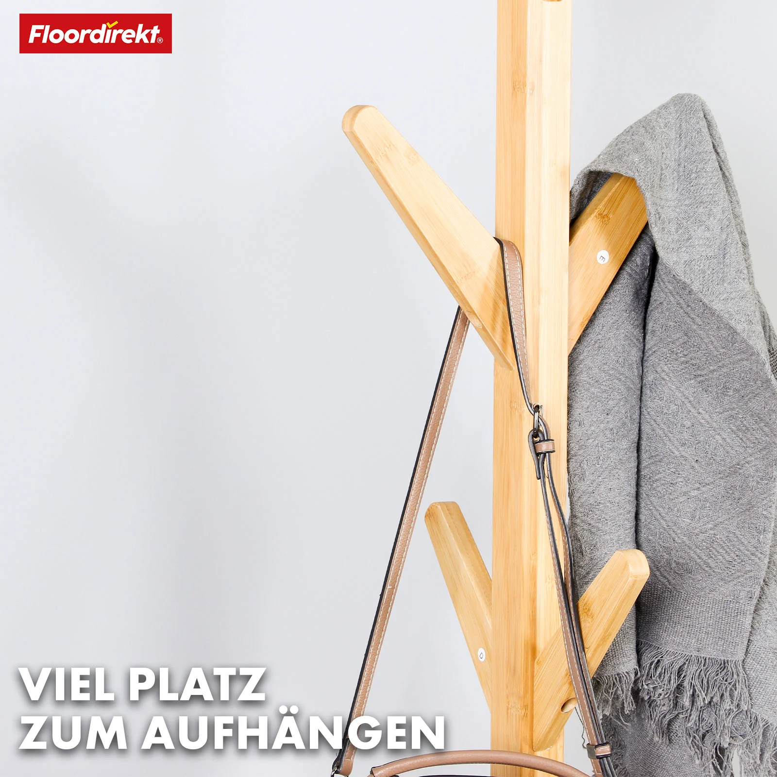 Bambusowy wieszak na ubrania | Maryland | Elegancki i naturalny design | 8 haczyków na kurtki, torby i nie tylko - Image 5
