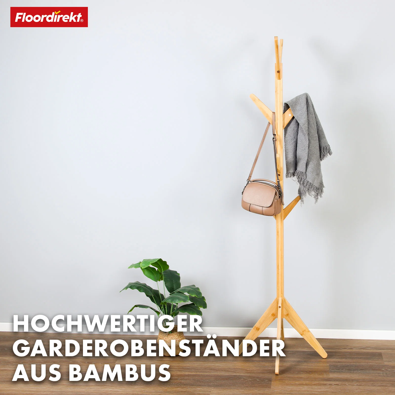 Bambusowy wieszak na ubrania | Maryland | Elegancki i naturalny design | 8 haczyków na kurtki, torby i nie tylko - Image 6