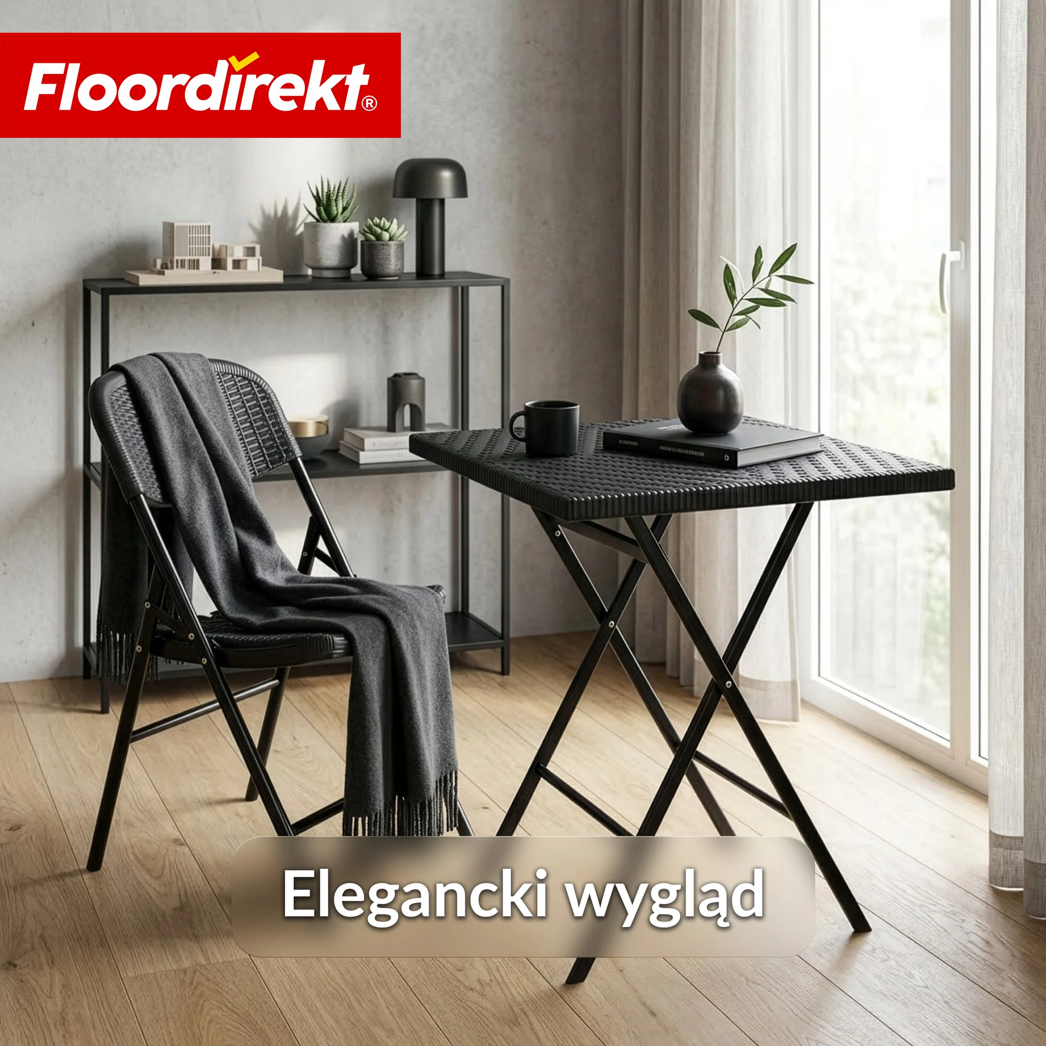 Stół składany | Kobe | Czarny stół ogrodowy składany w stylu rattanowym | 60 × 60 cm - Image 5