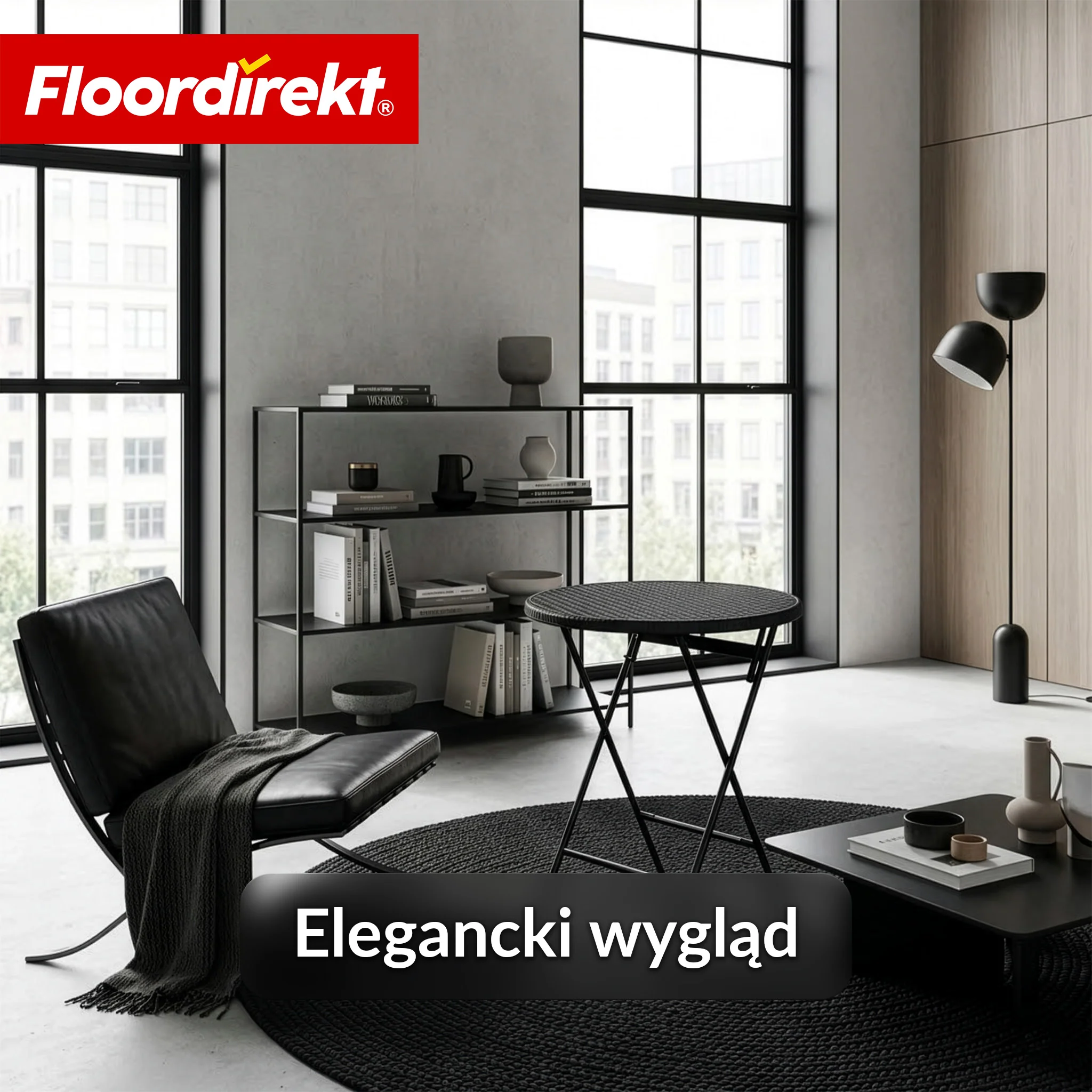 Stół składany | Toyama | Okrągły, składany stół ogrodowy w stylu rattanowym, czarny | Ø 60 cm - Image 5