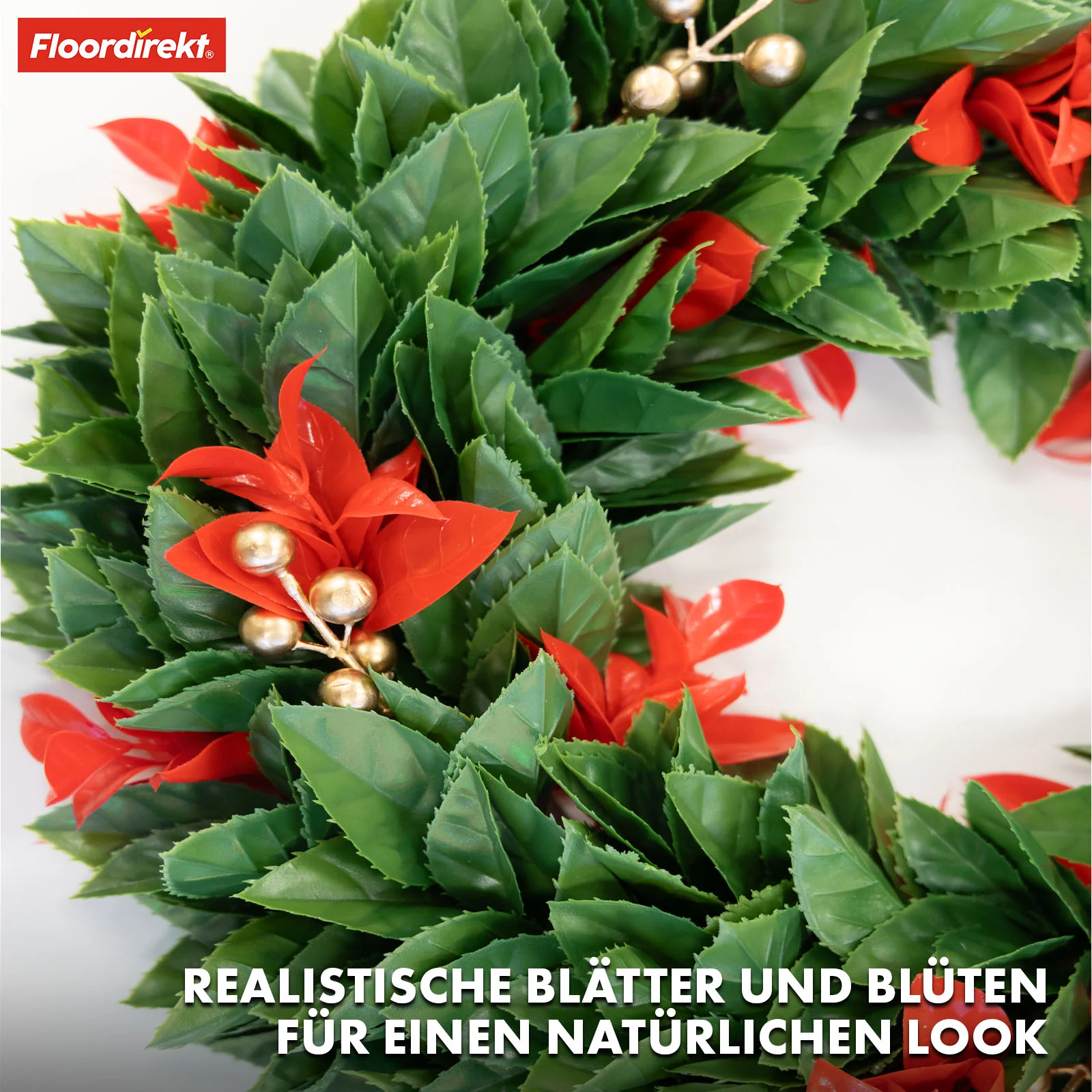 Wianek świąteczny | Photinia | Wianek dekoracyjny wykonany z liści Photinia i świątecznych elementów do dekoracji świątecznych - Image 4