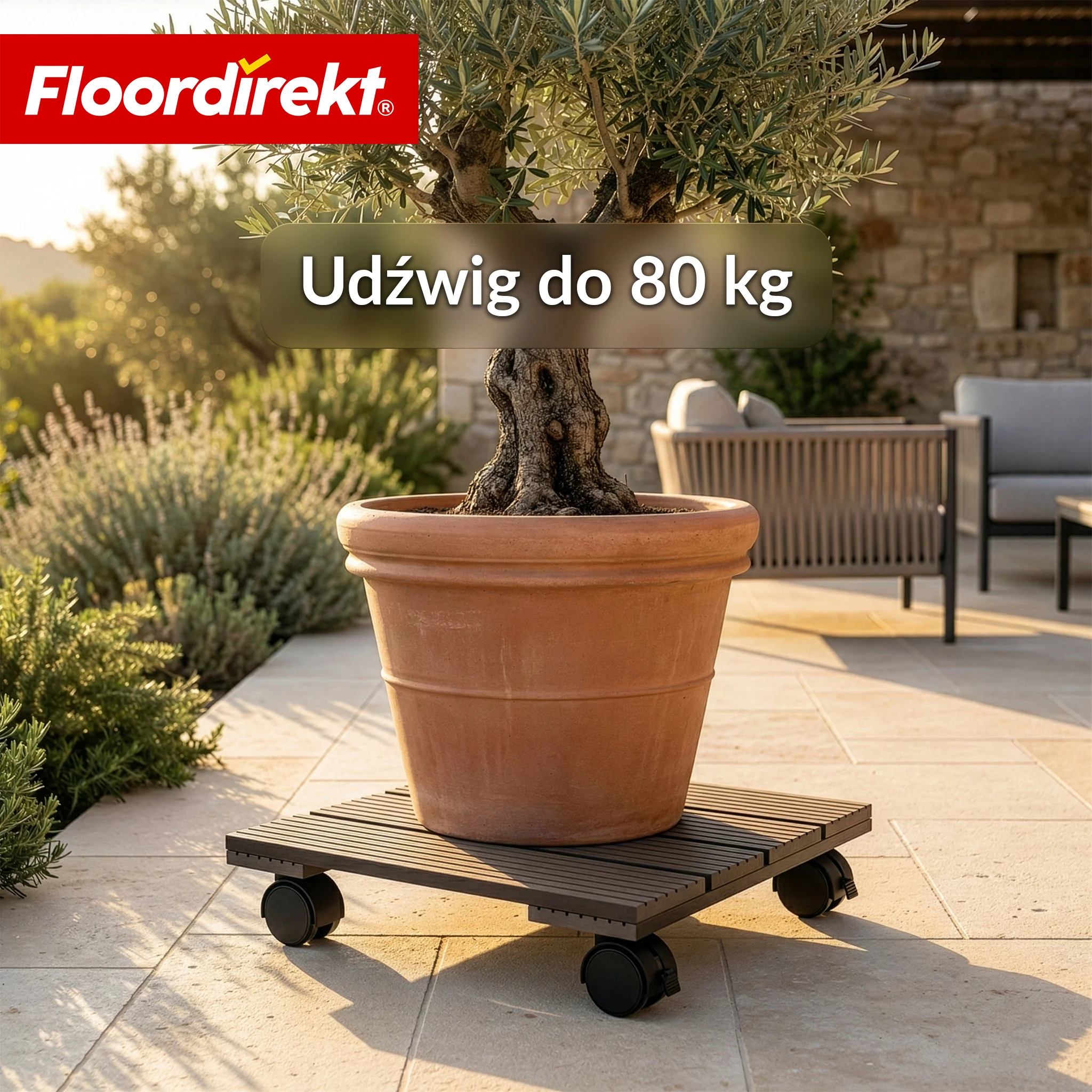 Wózek na rośliny WPC | Marquis | Podstawka na kółkach 30 x 30 cm | Kółka skrętne 360° z hamulcem | Udźwig do 80 kg - Image 5