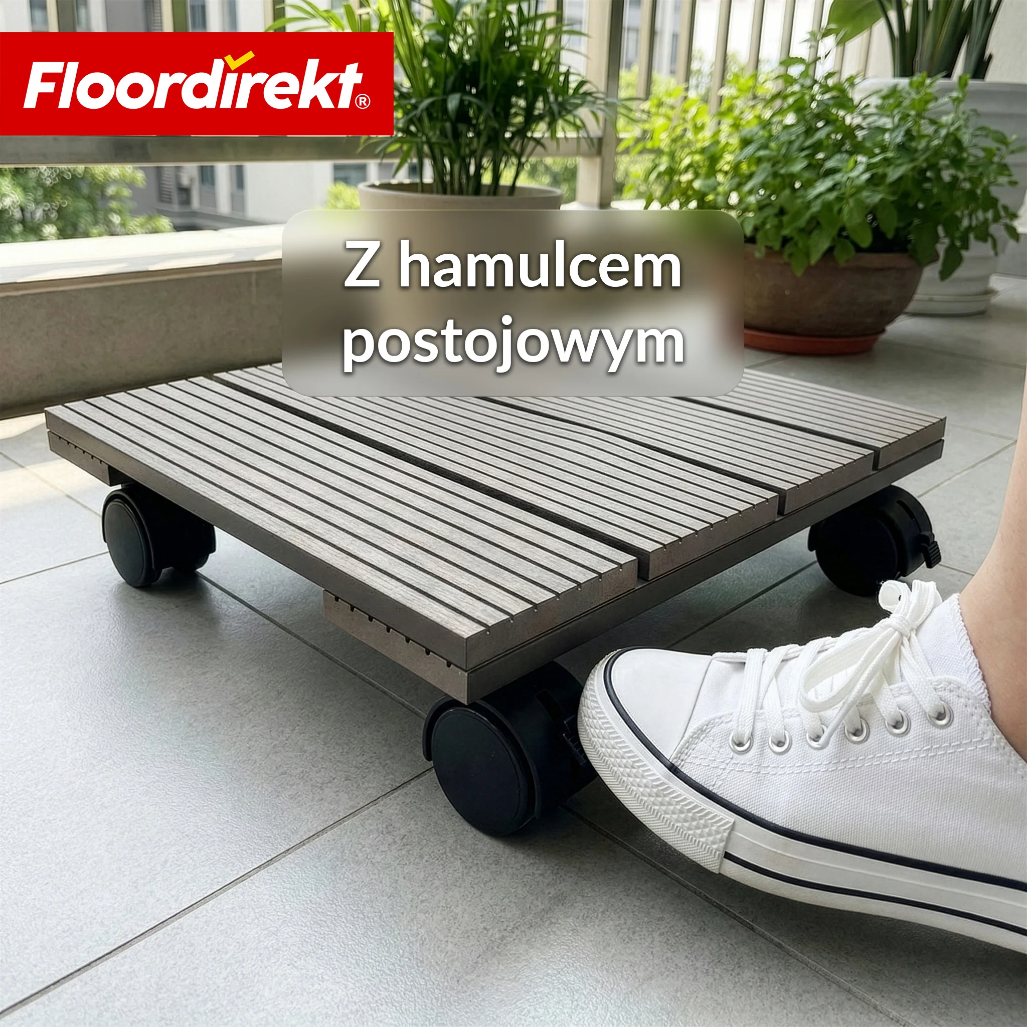 Wózek na rośliny WPC | Marquis | Podstawka na kółkach 30 x 30 cm | Kółka skrętne 360° z hamulcem | Udźwig do 80 kg - Image 9