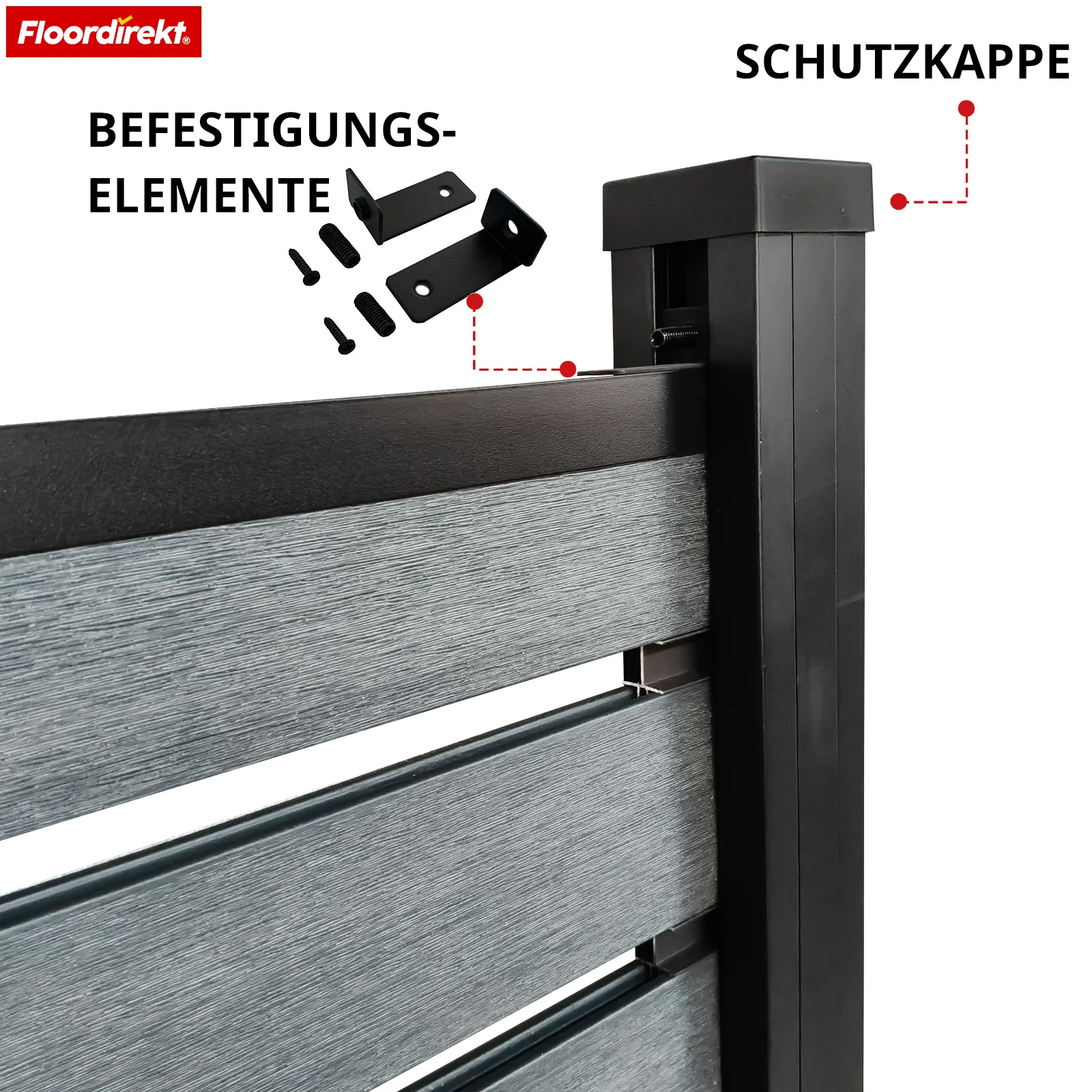 Ogrodzenie WPC Elba | 180x180 cm Antracyt | Odporne na warunki pogodowe, UV-stabilne i łatwe w pielęgnacji z aluminiowymi słupkami - Image 5