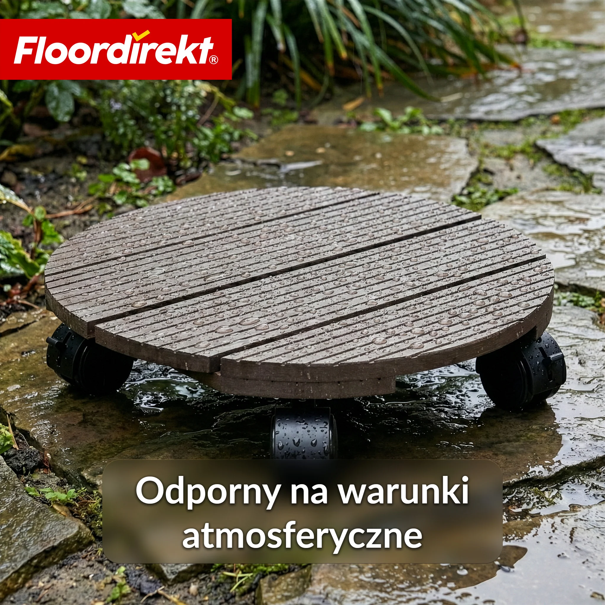 Podstawka na kółkach z WPC | Countess | Ø 30 cm | 4 kółka skrętne 360° z hamulcem | udźwig do 80 kg - Image 6