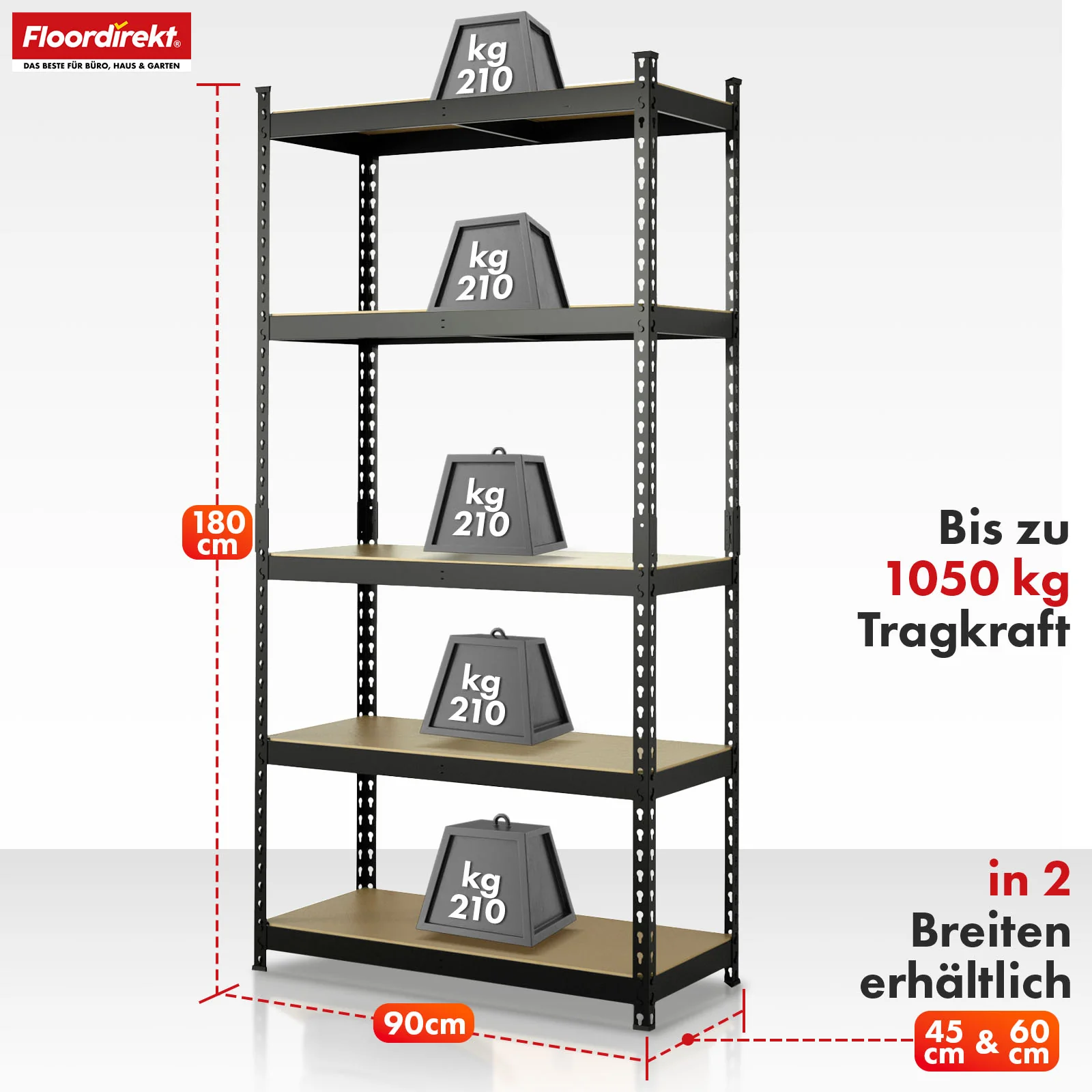 Regały do dużych obciążeń | Rhino | Regały magazynowe z 5 półkami | Nośność 1050 kg | Innowacyjny system wtykowy | W różnych kolorach i rozmiarach - Image 10